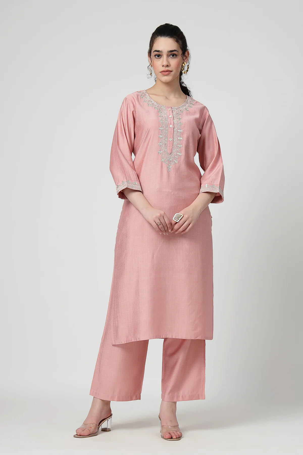 Maternity Zipless Feeding Suit Set with Dupatta - Peach - Image 10