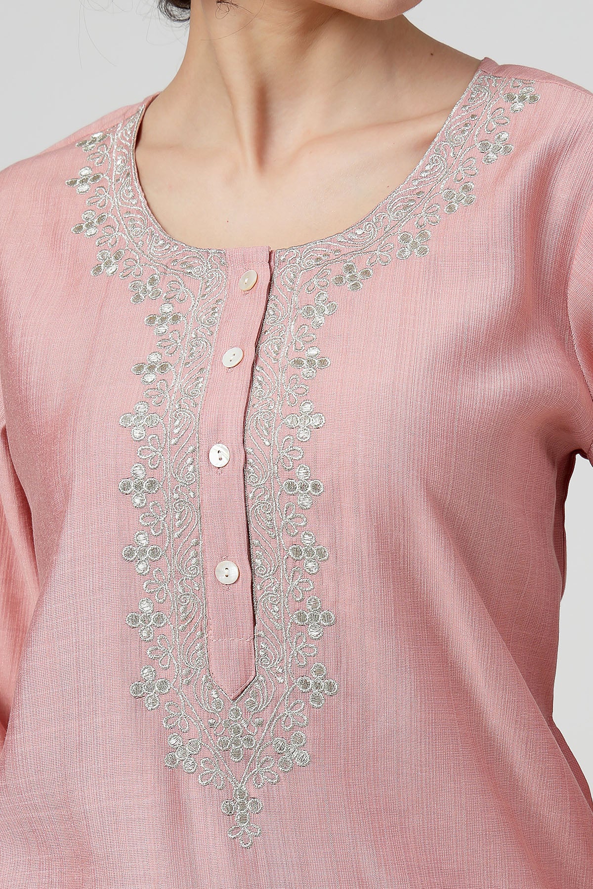 Maternity Zipless Feeding Suit Set with Dupatta - Peach - Image 11