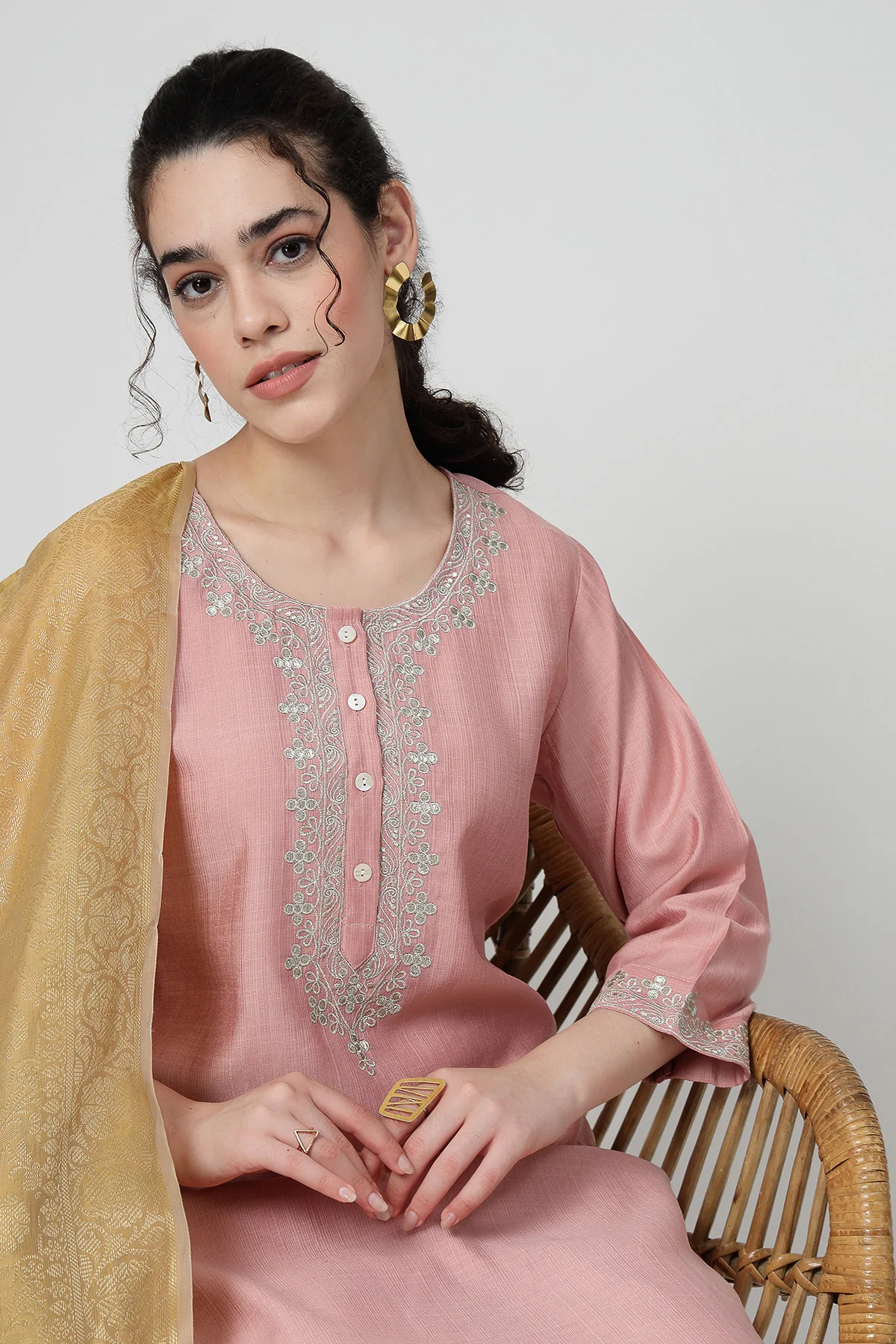 Maternity Zipless Feeding Suit Set with Dupatta - Peach - Image 14