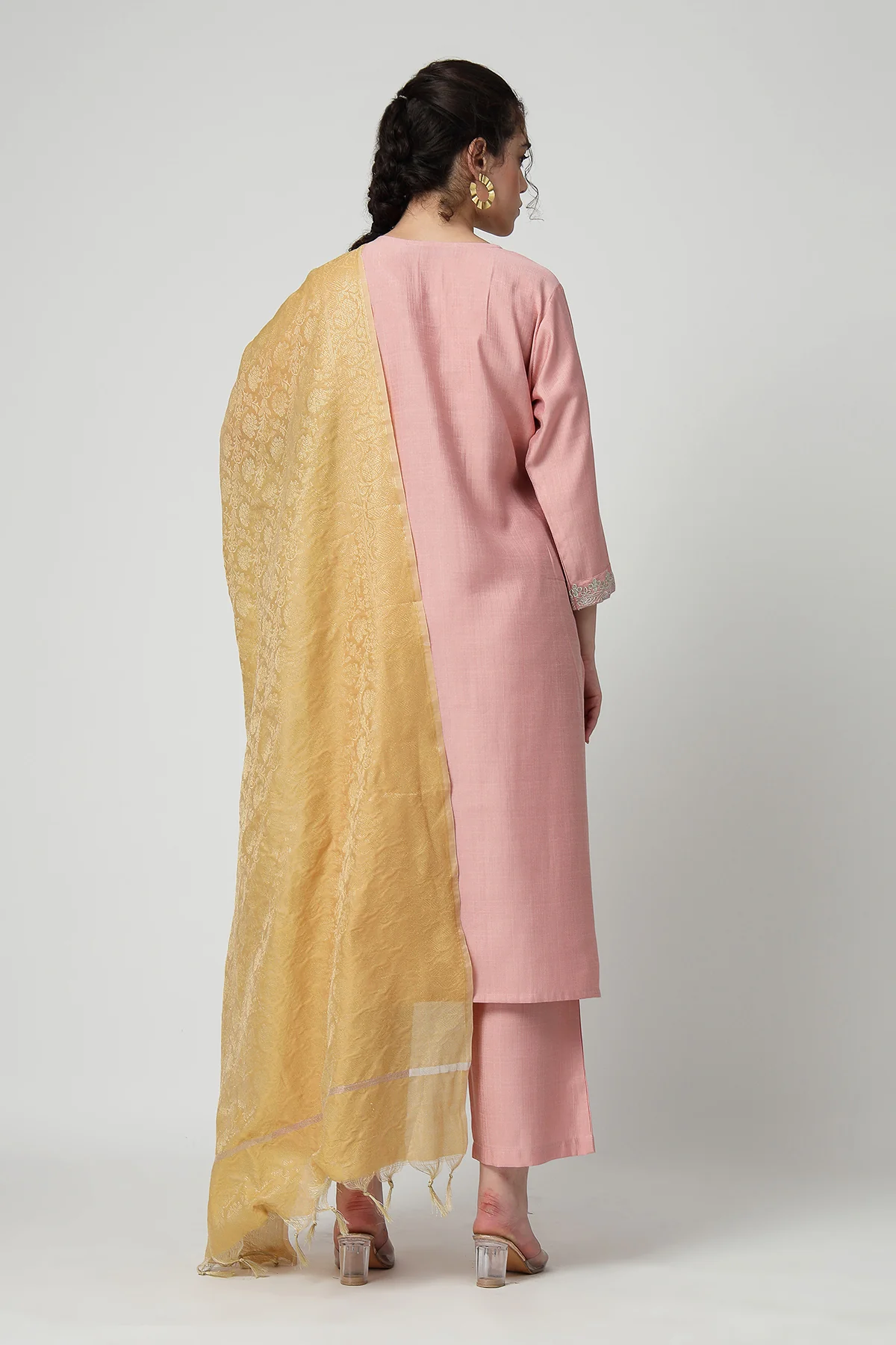 Maternity Zipless Feeding Suit Set with Dupatta - Peach - Image 3