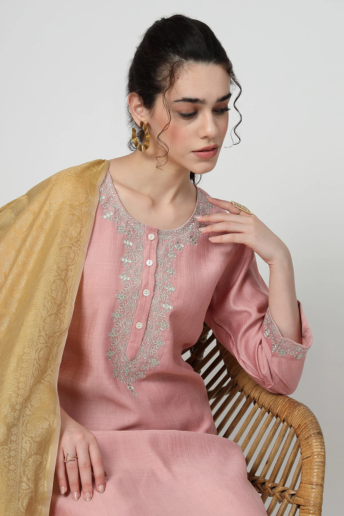 Maternity Zipless Feeding Suit Set with Dupatta - Peach - Image 6