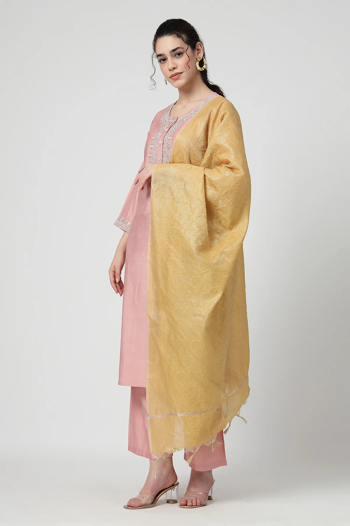 Maternity Zipless Feeding Suit Set with Dupatta - Peach - Image 8