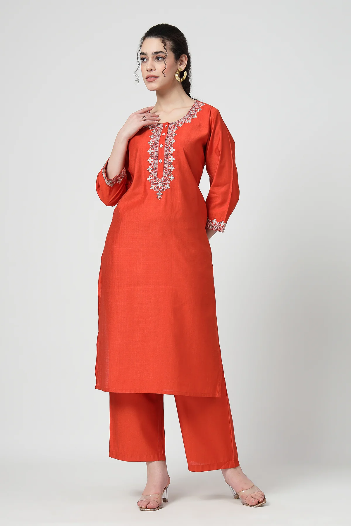 Maternity Zipless Feeding Suit Set with Dupatta - Orange - Image 10