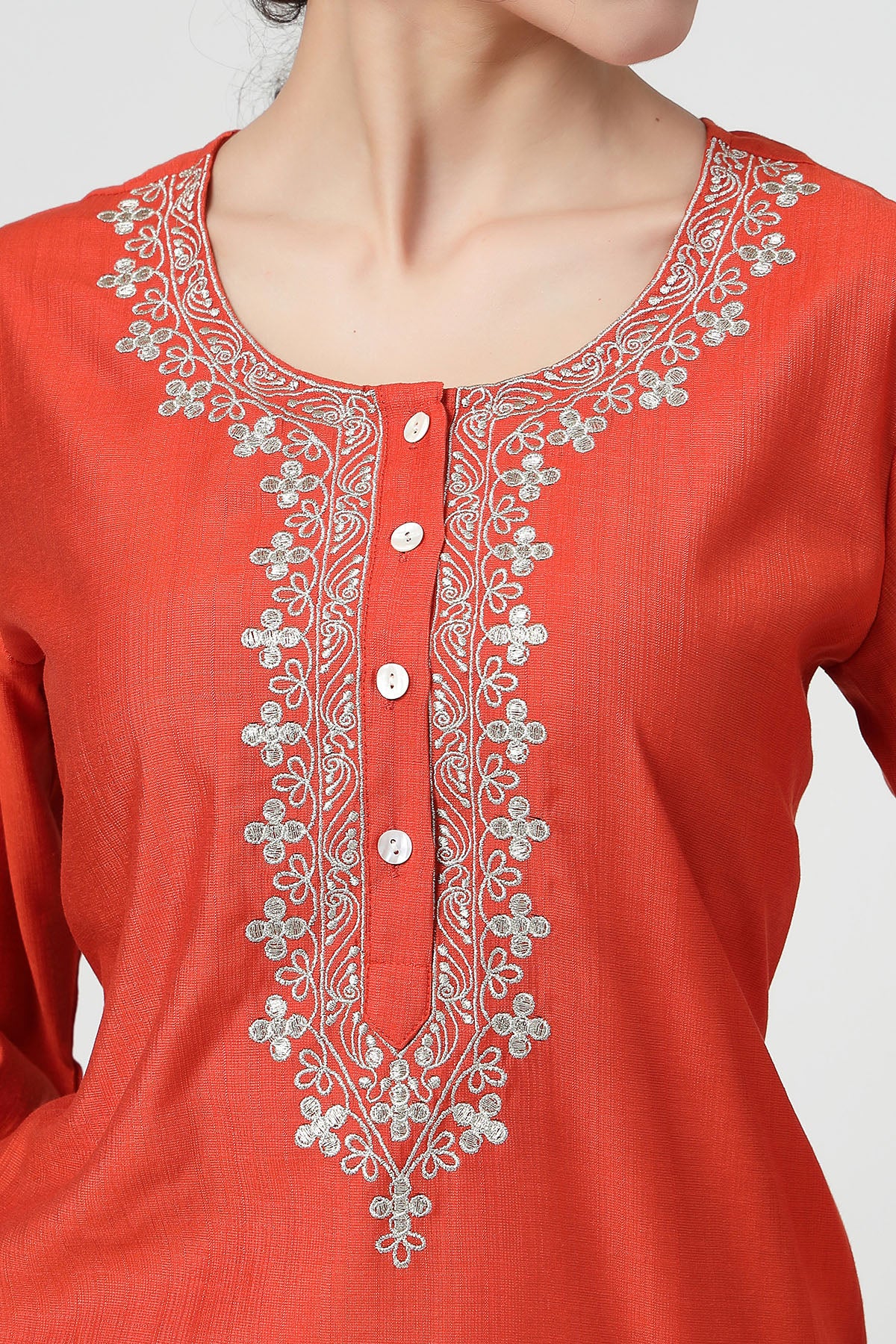 Maternity Zipless Feeding Suit Set with Dupatta - Orange - Image 11