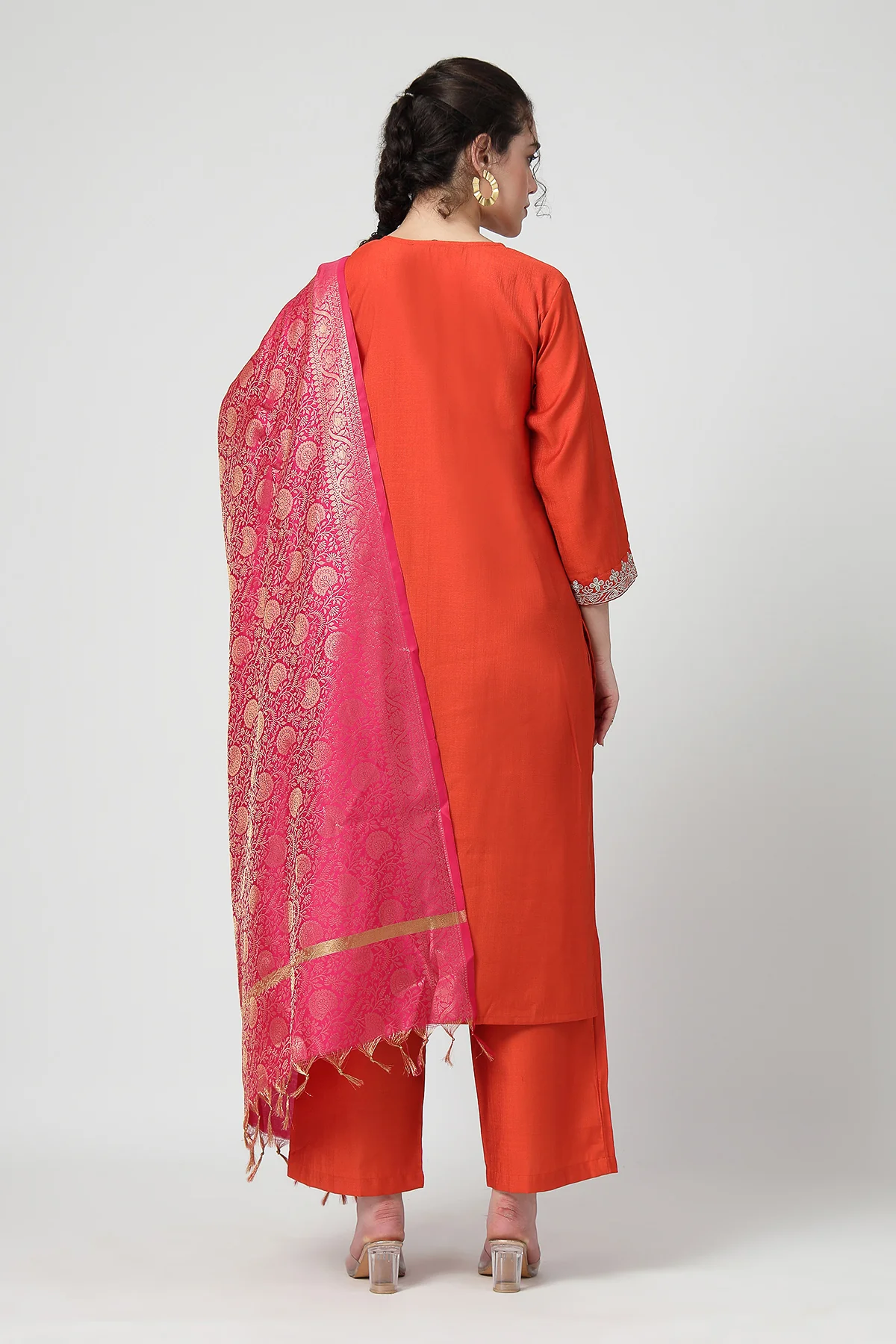 Maternity Zipless Feeding Suit Set with Dupatta - Orange - Image 3