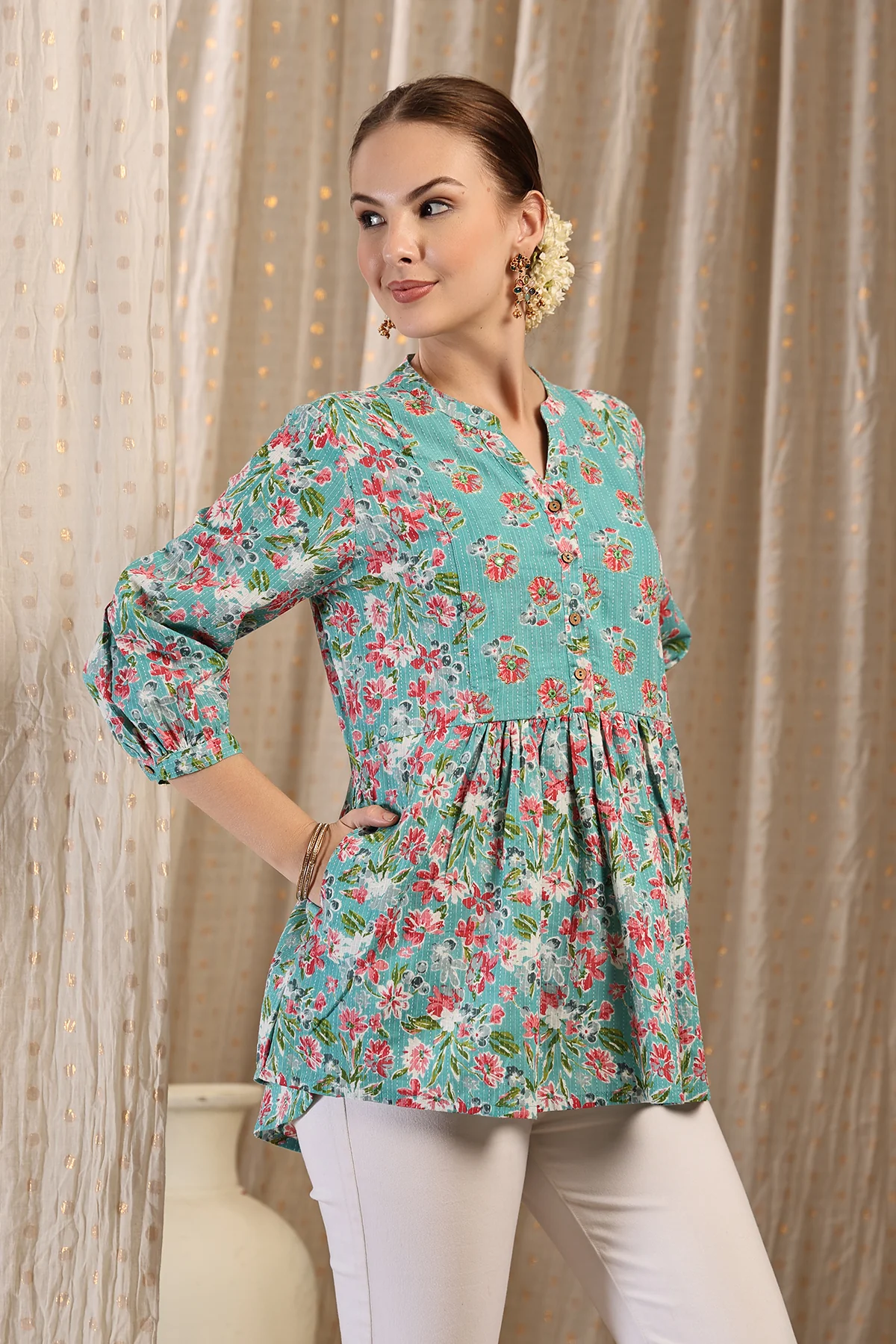 Maternity Zipless Feeding Peplum Top - Mint - Image 10