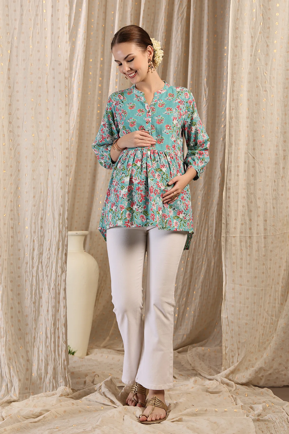 Maternity Zipless Feeding Peplum Top - Mint - Image 4