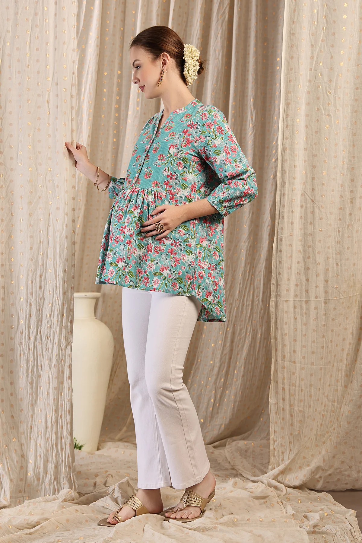 Maternity Zipless Feeding Peplum Top - Mint - Image 6
