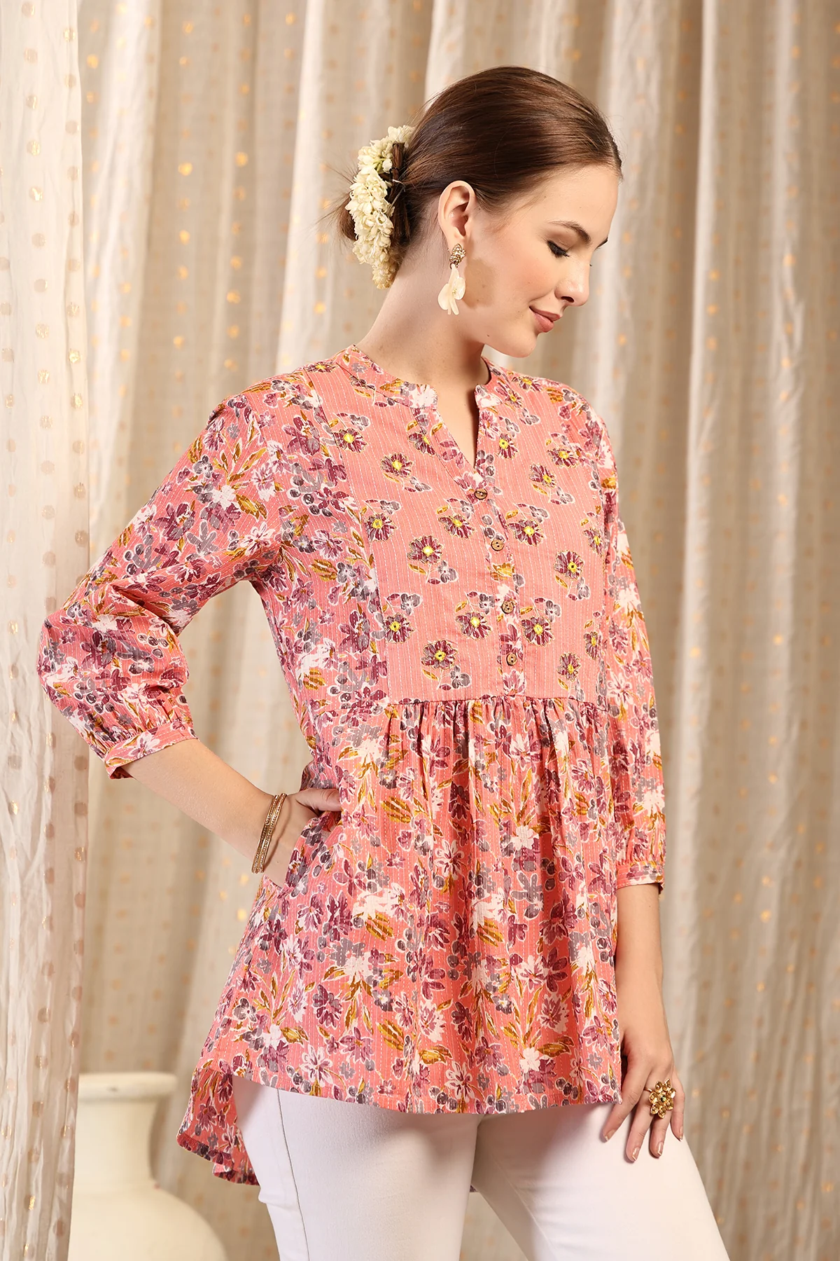 Maternity Zipless Feeding Peplum Top - Peach - Image 11