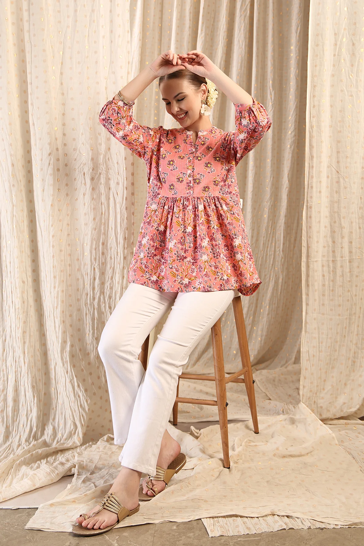 Maternity Zipless Feeding Peplum Top - Peach - Image 7