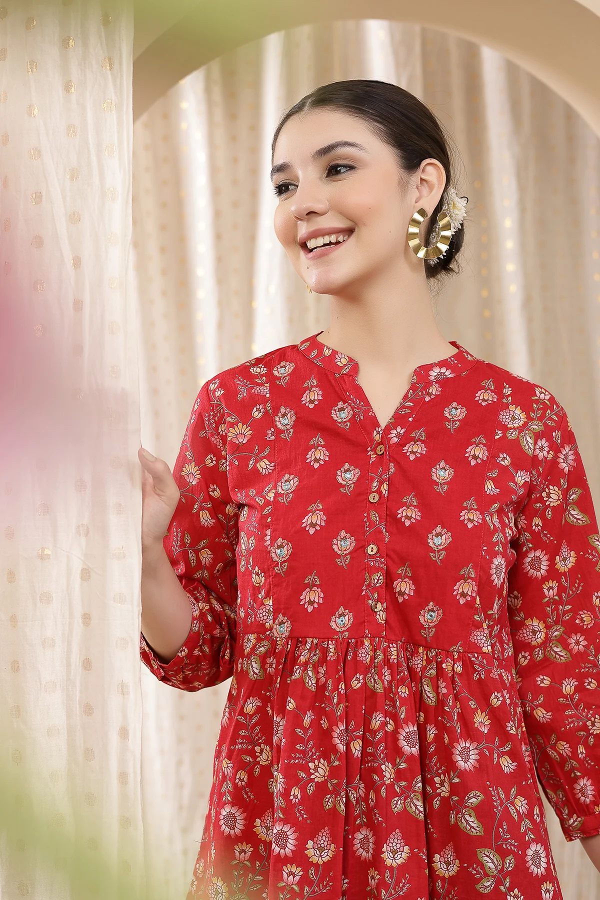 Maternity Zipless Feeding Peplum Top - Red Floral - Image 10