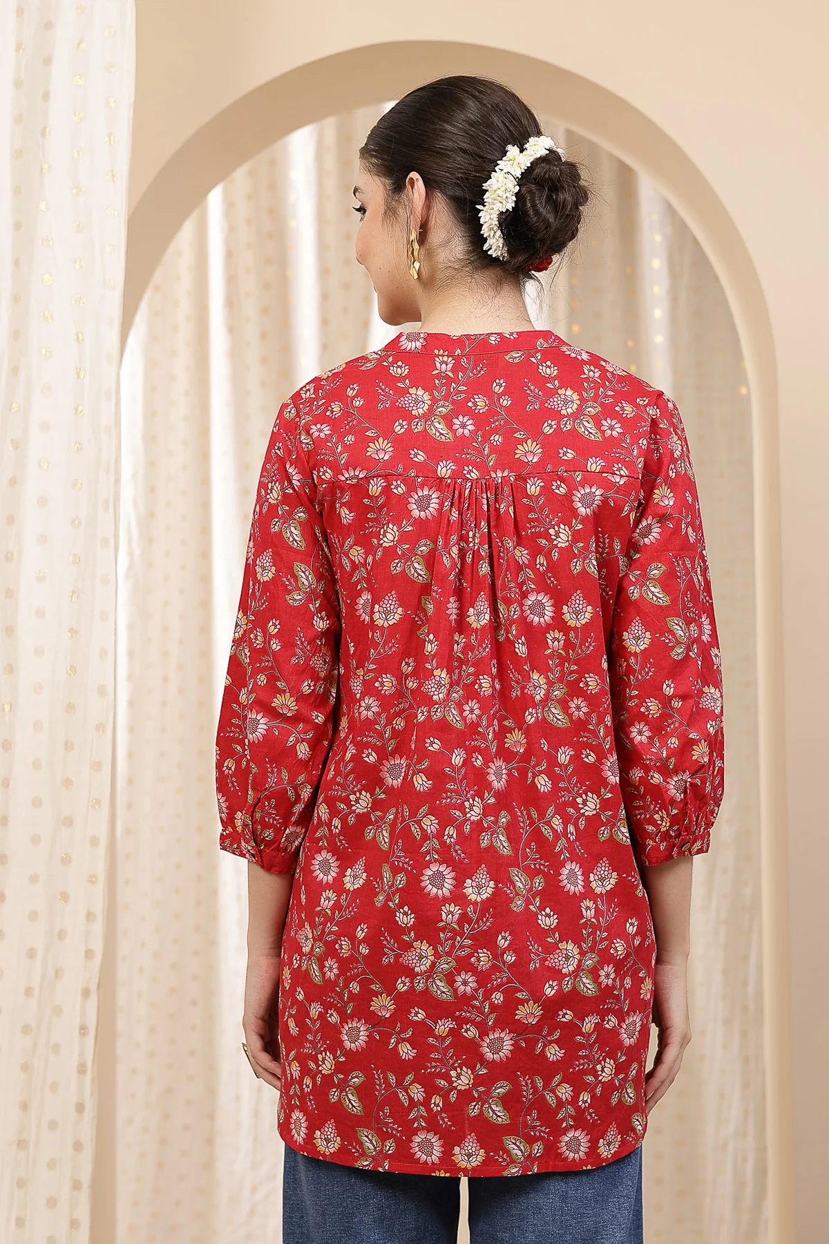 Maternity Zipless Feeding Peplum Top - Red Floral - Image 3