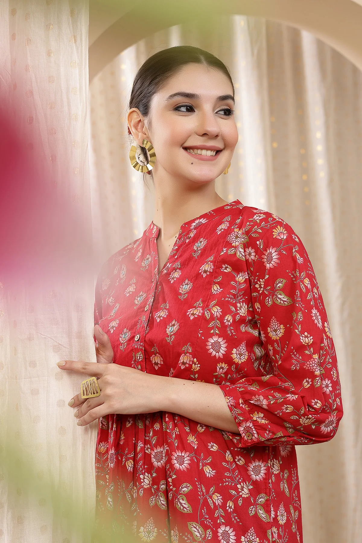 Maternity Zipless Feeding Peplum Top - Red Floral - Image 5