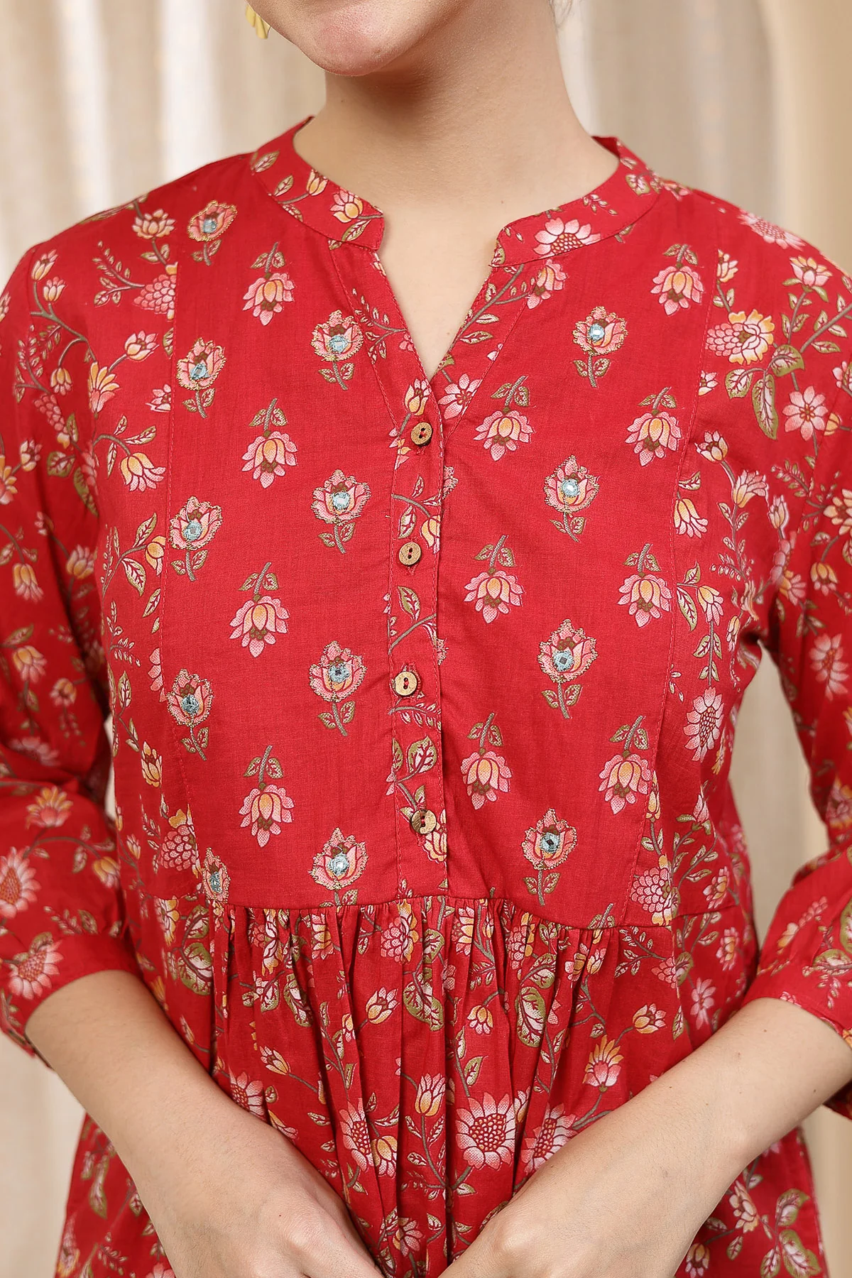 Maternity Zipless Feeding Peplum Top - Red Floral - Image 7