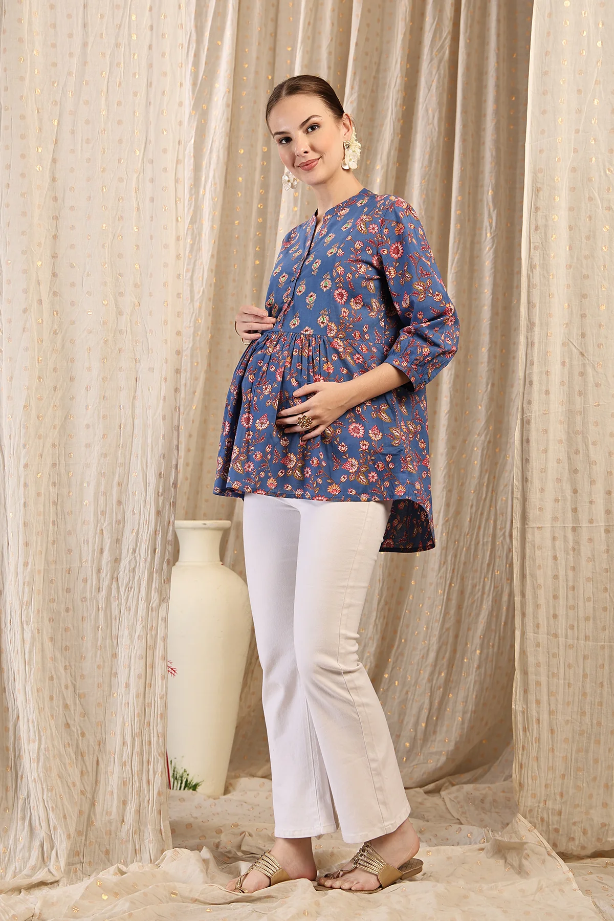 Maternity Zipless Feeding Peplum Top - Royal Blue - Image 13