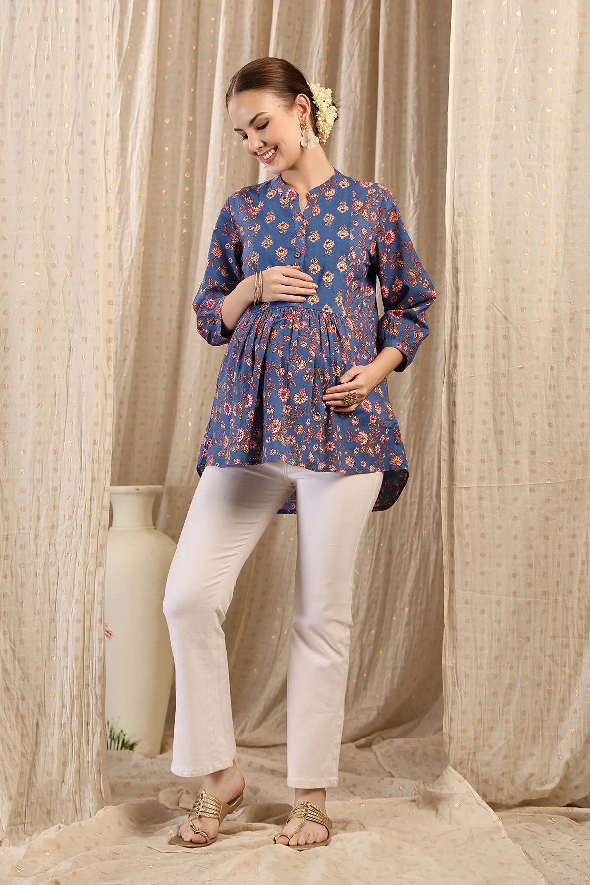 Maternity Zipless Feeding Peplum Top - Royal Blue - Image 5