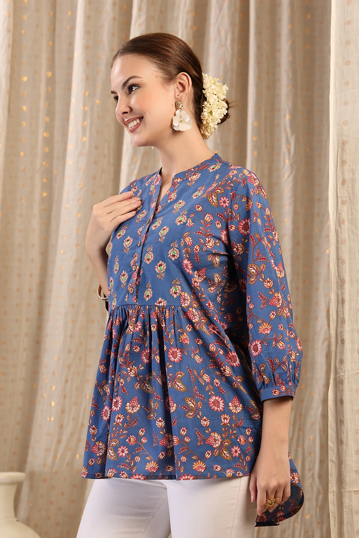 Maternity Zipless Feeding Peplum Top - Royal Blue - Image 7