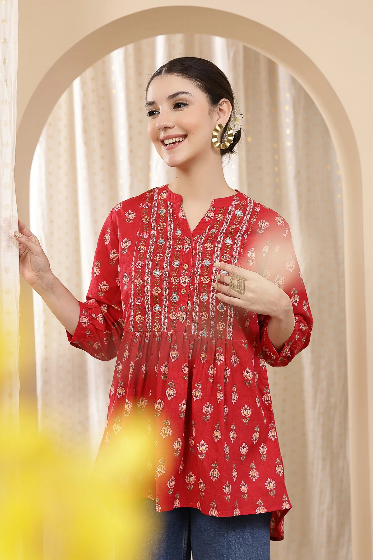 Maternity Zipless Feeding Peplum Top - Rust - Image 2