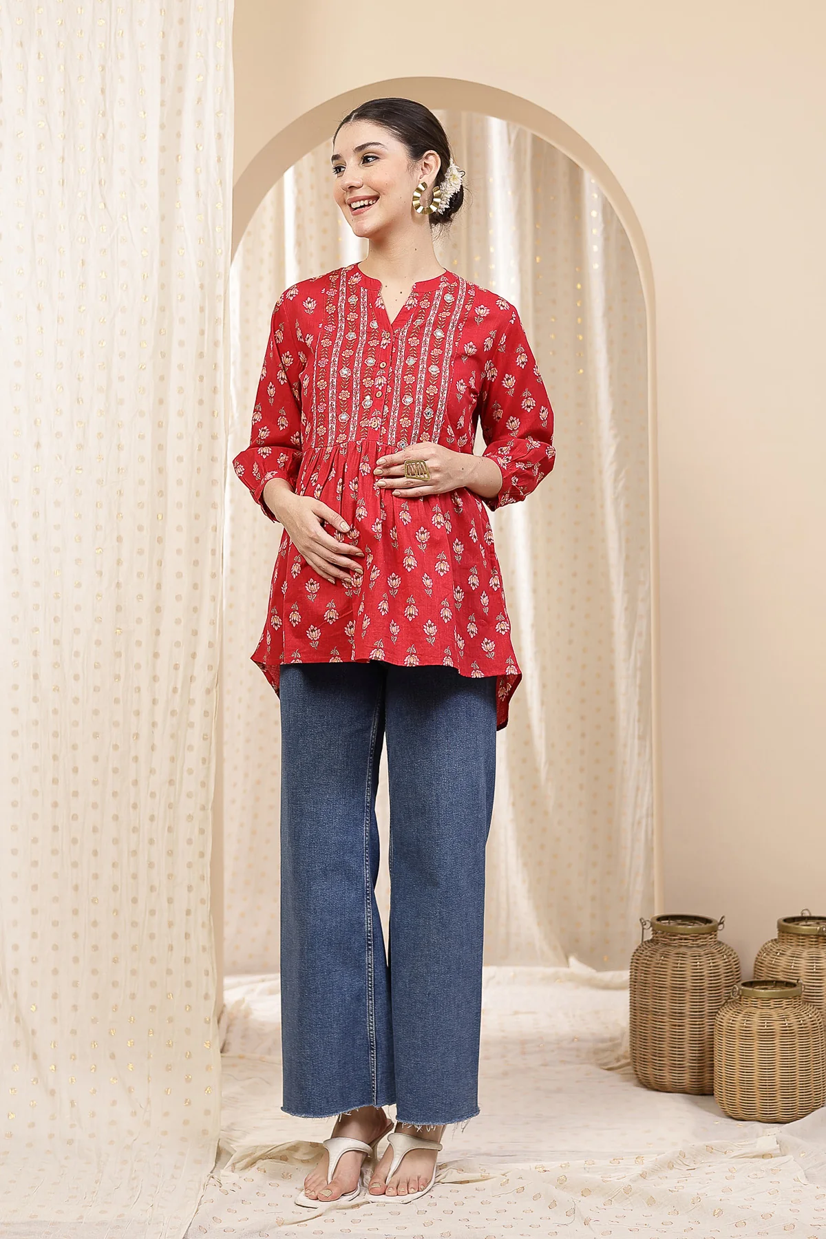 Maternity Zipless Feeding Peplum Top - Rust - Image 4