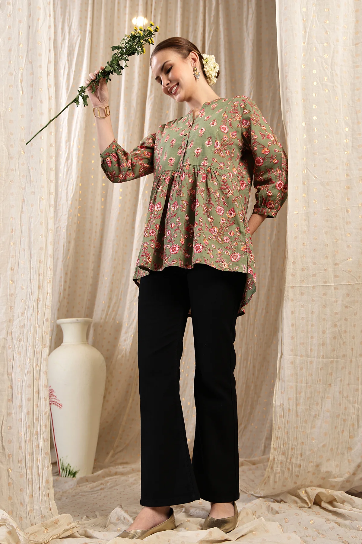 Maternity Zipless Feeding Peplum Top - Sage - Image 10