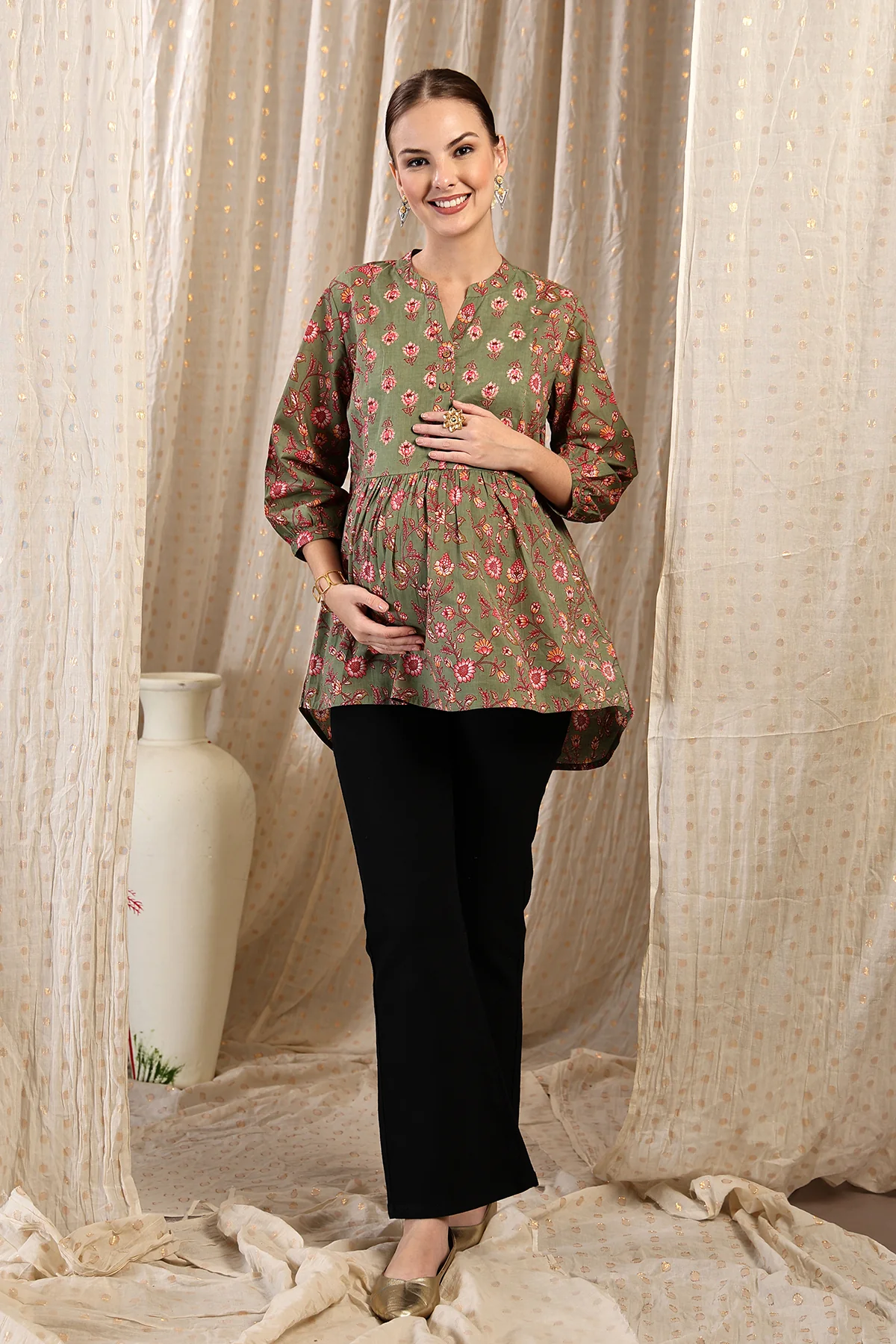 Maternity Zipless Feeding Peplum Top - Sage - Image 12