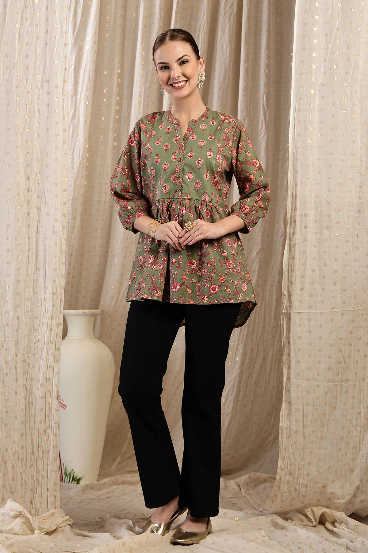 Maternity Zipless Feeding Peplum Top - Sage - Image 5