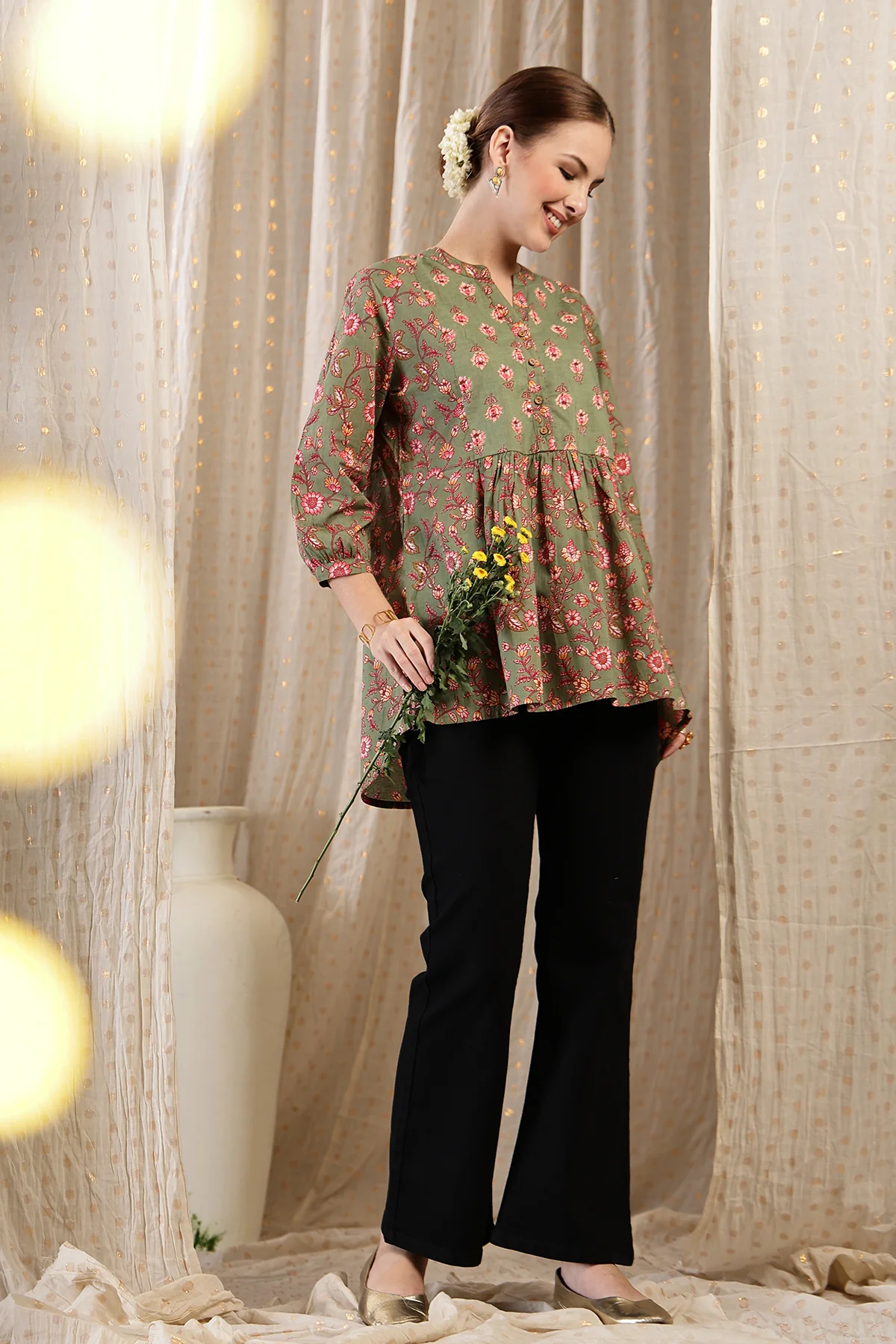 Maternity Zipless Feeding Peplum Top - Sage - Image 9