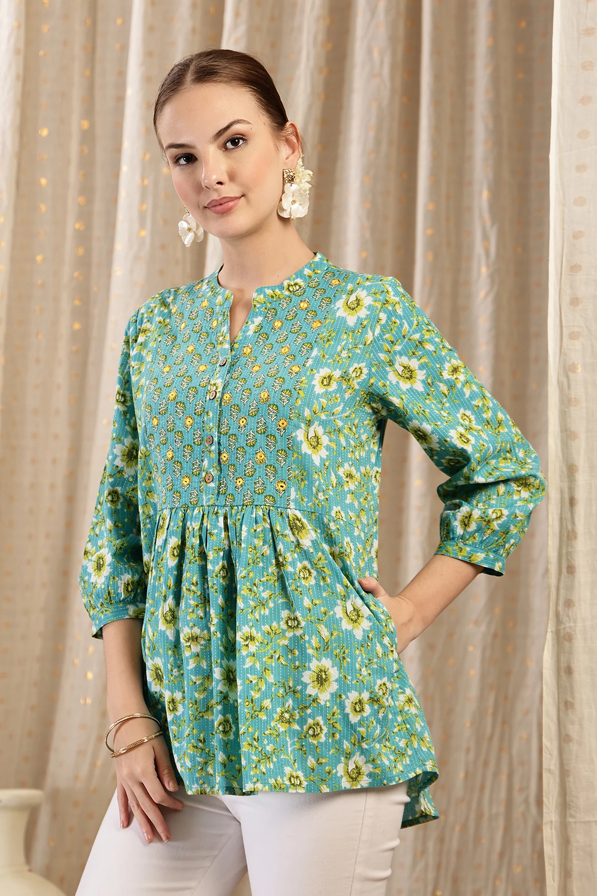Maternity Zipless Feeding Peplum Top - Sea Green - Image 11