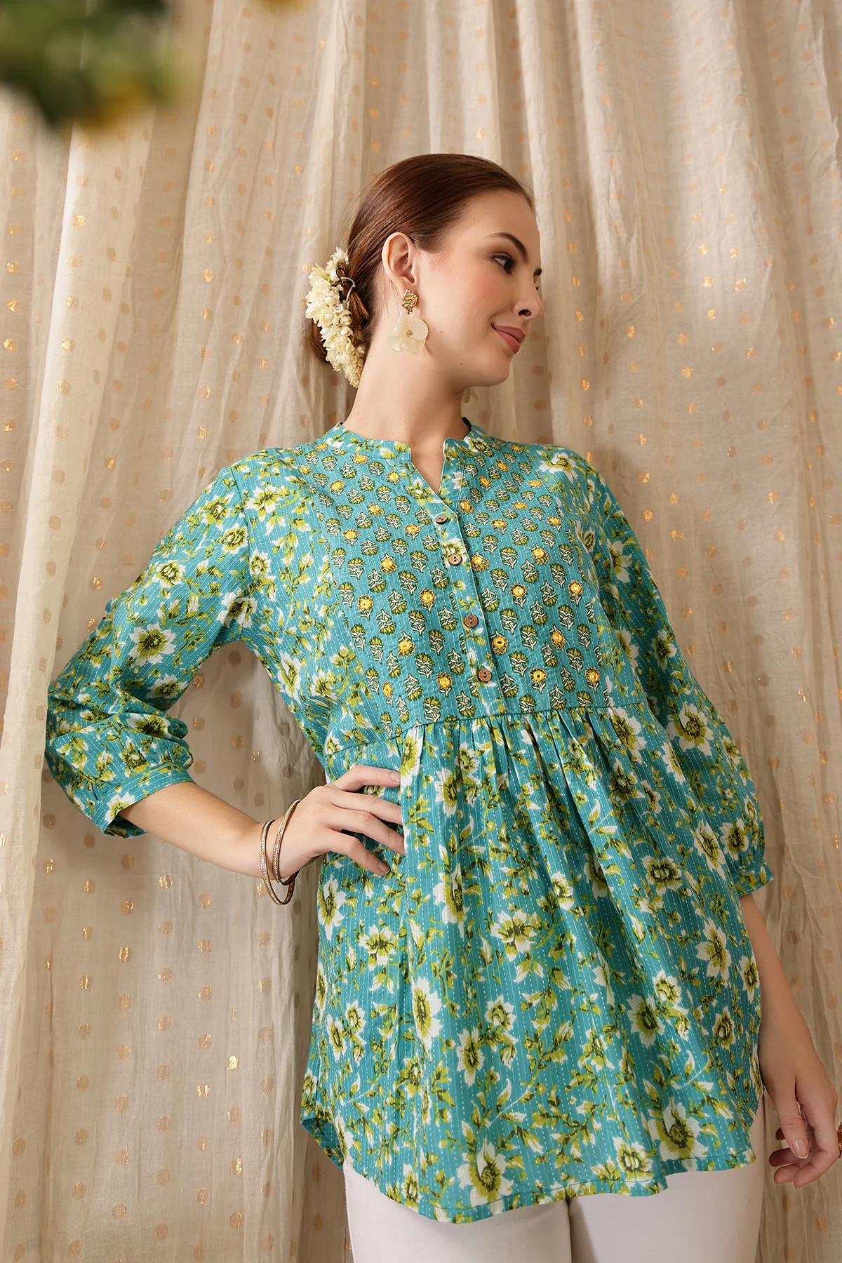 Maternity Zipless Feeding Peplum Top - Sea Green - Image 6