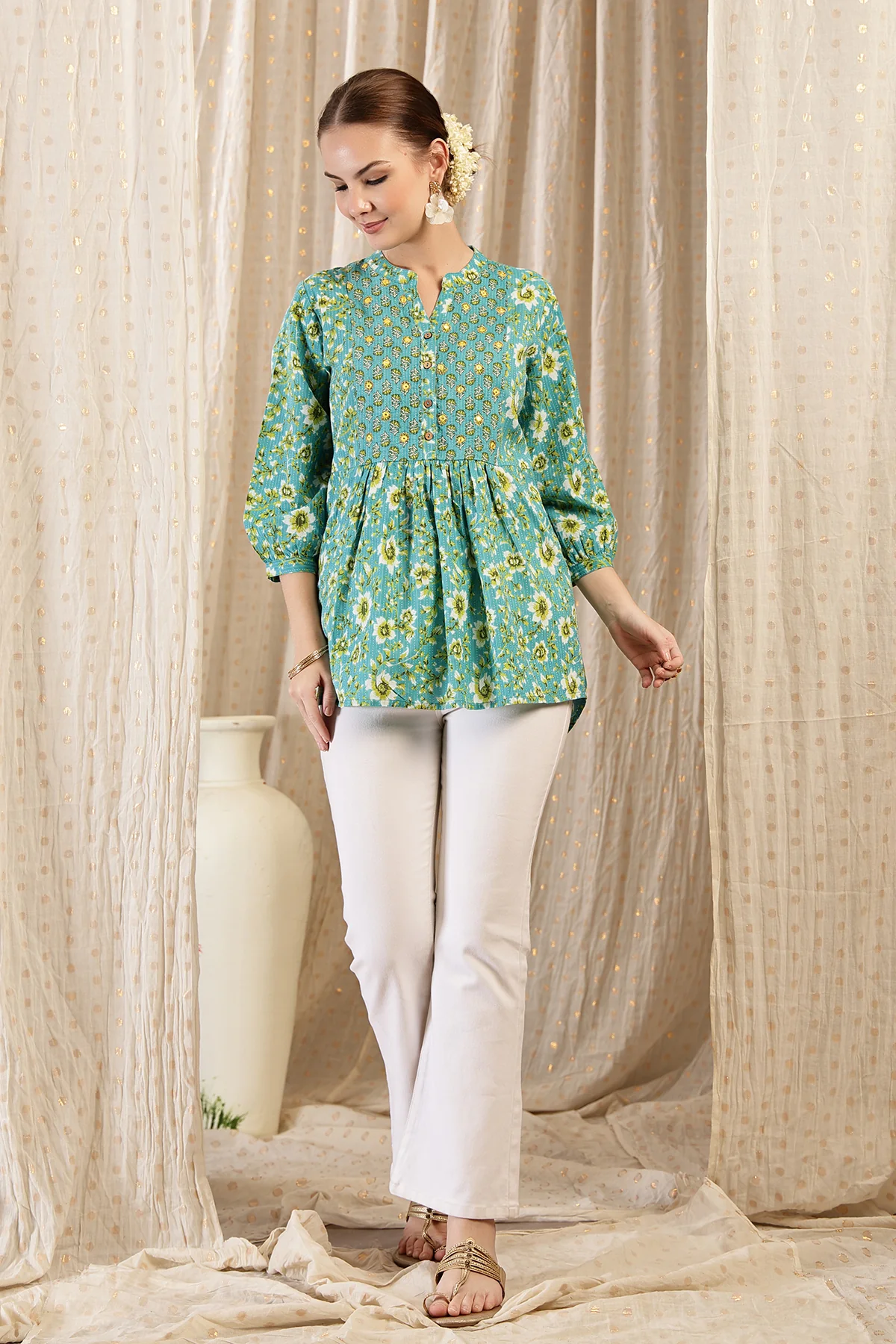 Maternity Zipless Feeding Peplum Top - Sea Green - Image 9