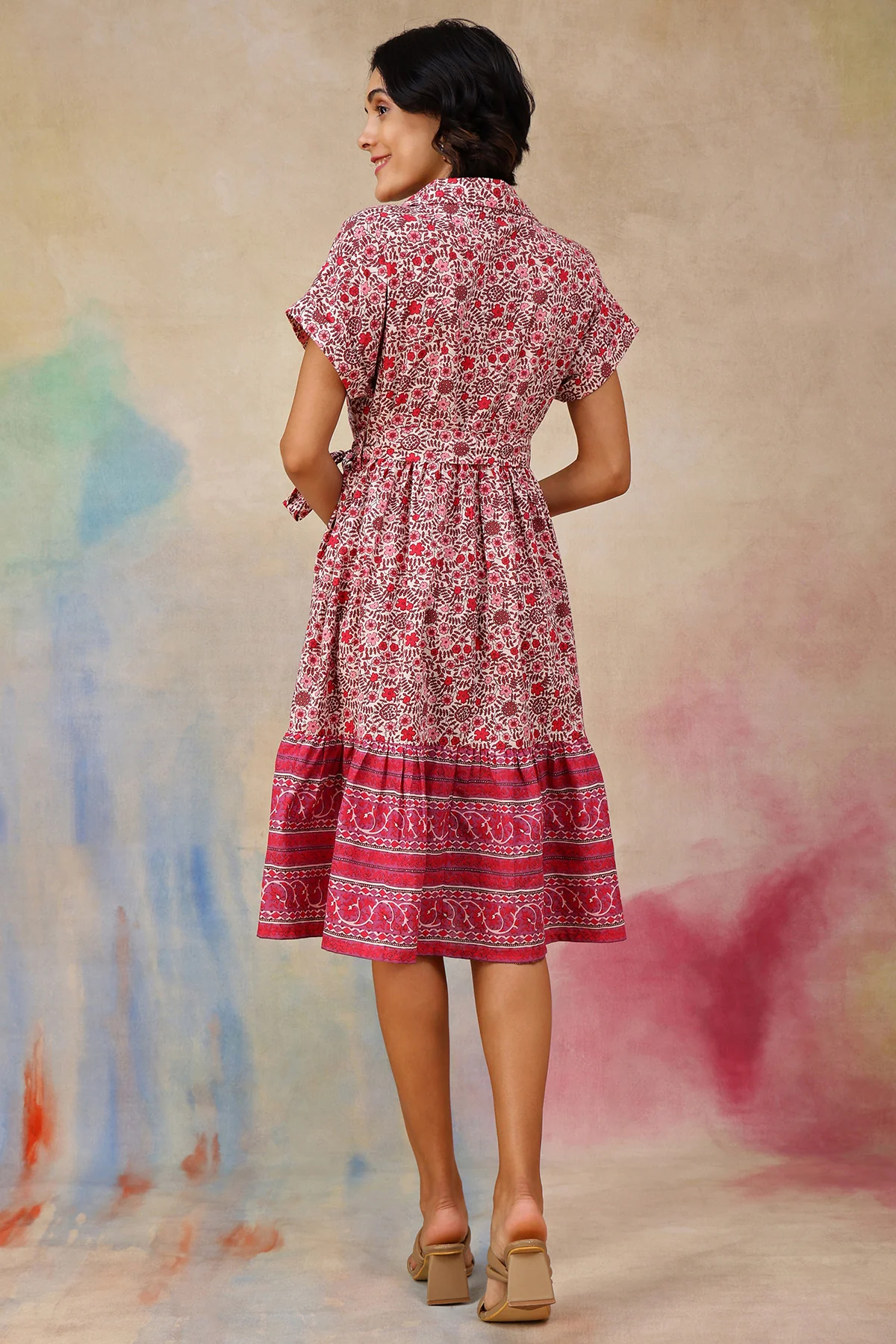 Maya The Block Print Zipless Feeding Shirt Dress with Twirling Tiers - Image 3