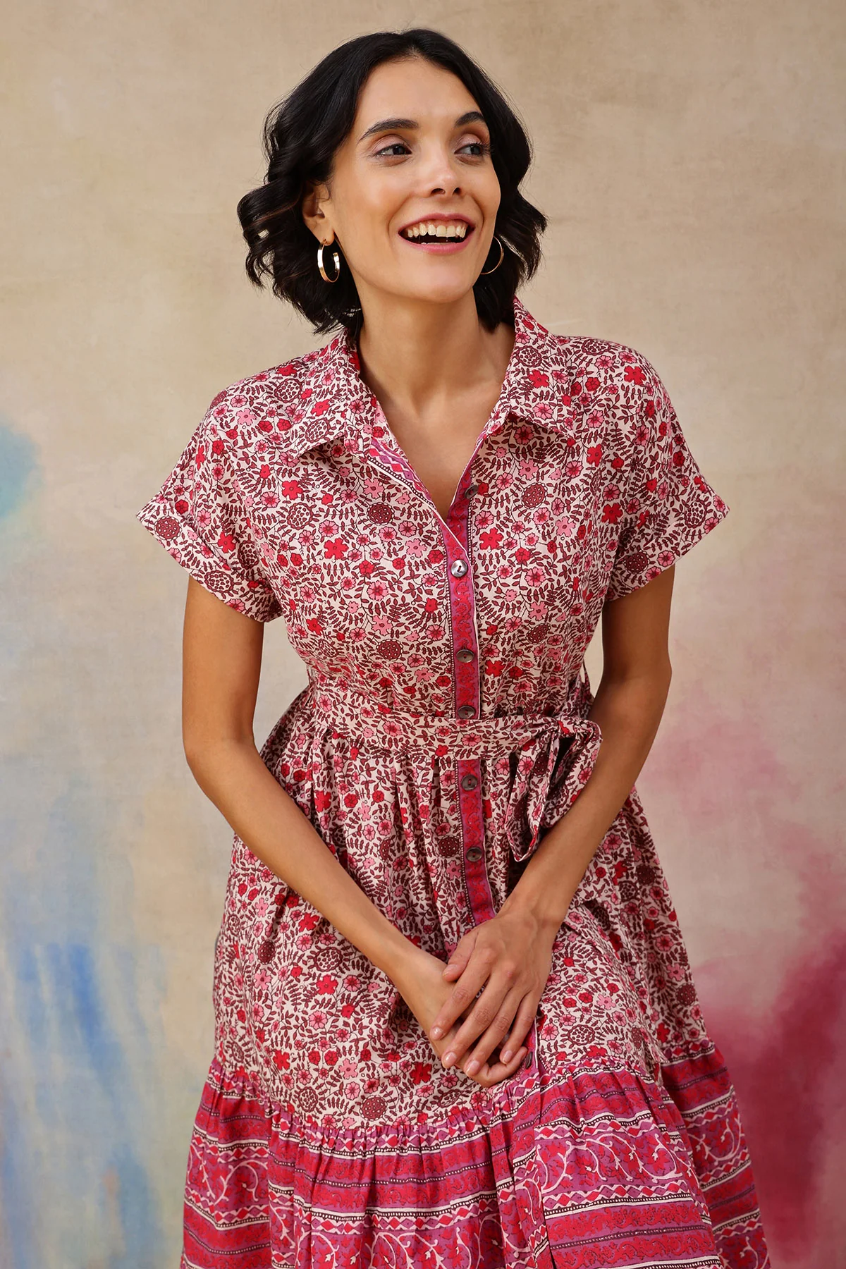 Maya The Block Print Zipless Feeding Shirt Dress with Twirling Tiers - Image 6