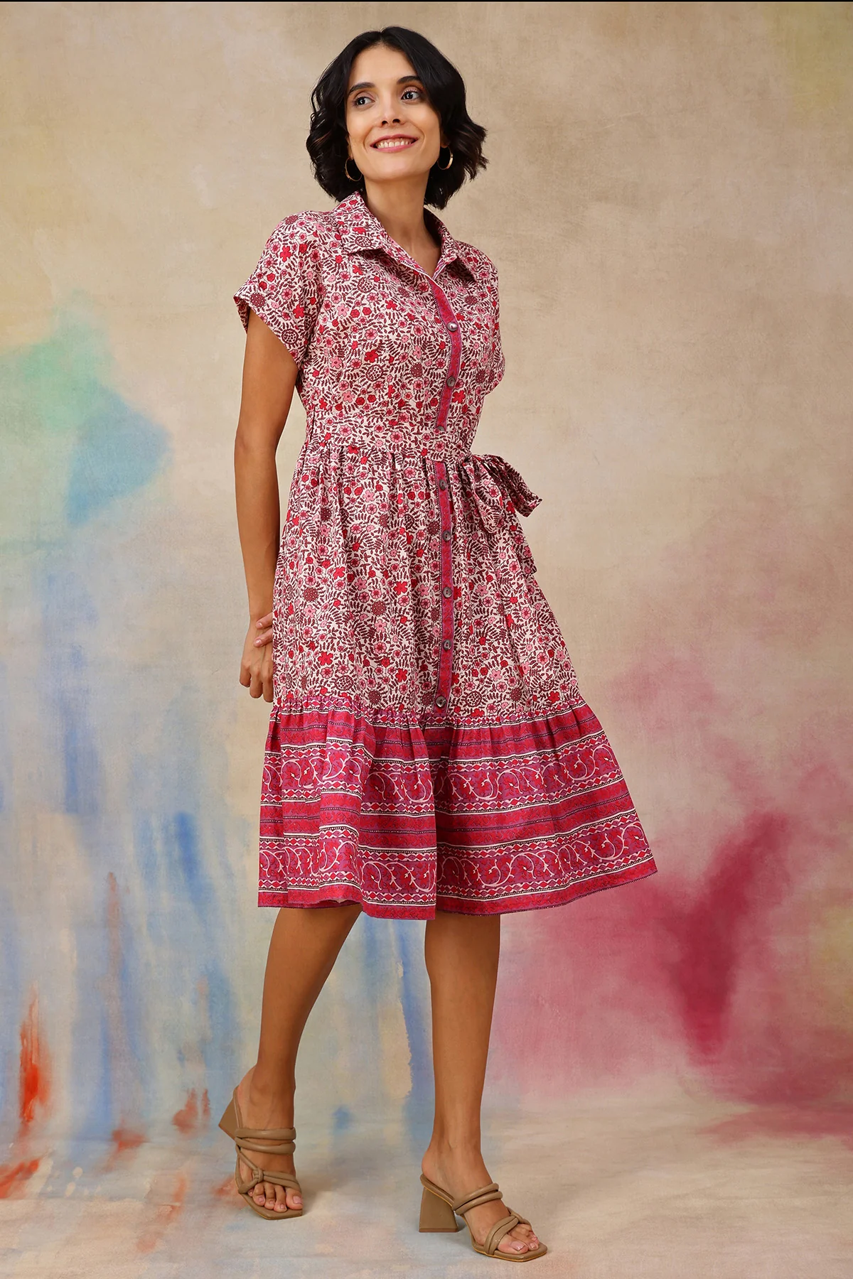 Maya The Block Print Zipless Feeding Shirt Dress with Twirling Tiers - Image 8