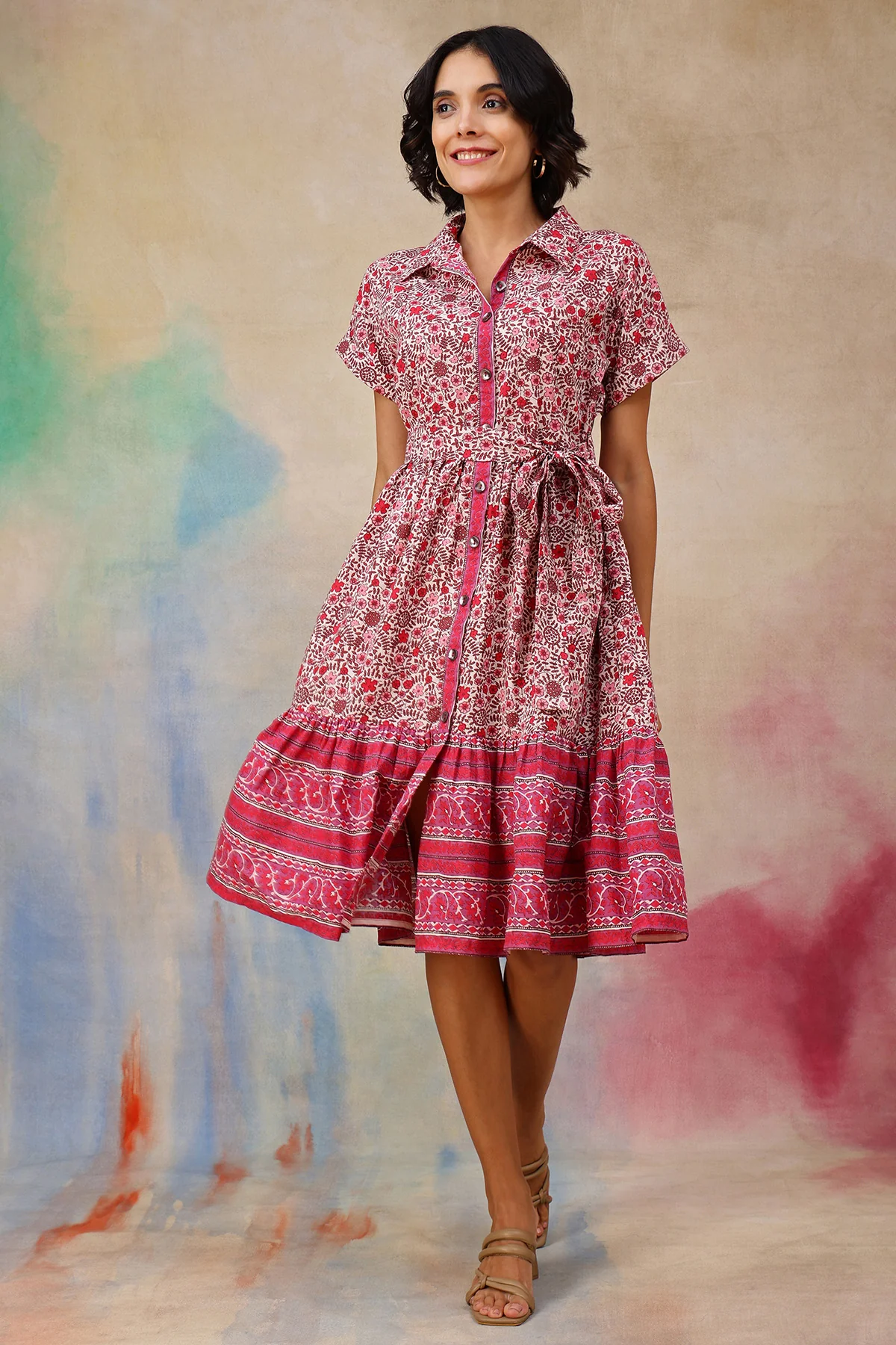 Maya The Block Print Zipless Feeding Shirt Dress with Twirling Tiers - Image 9