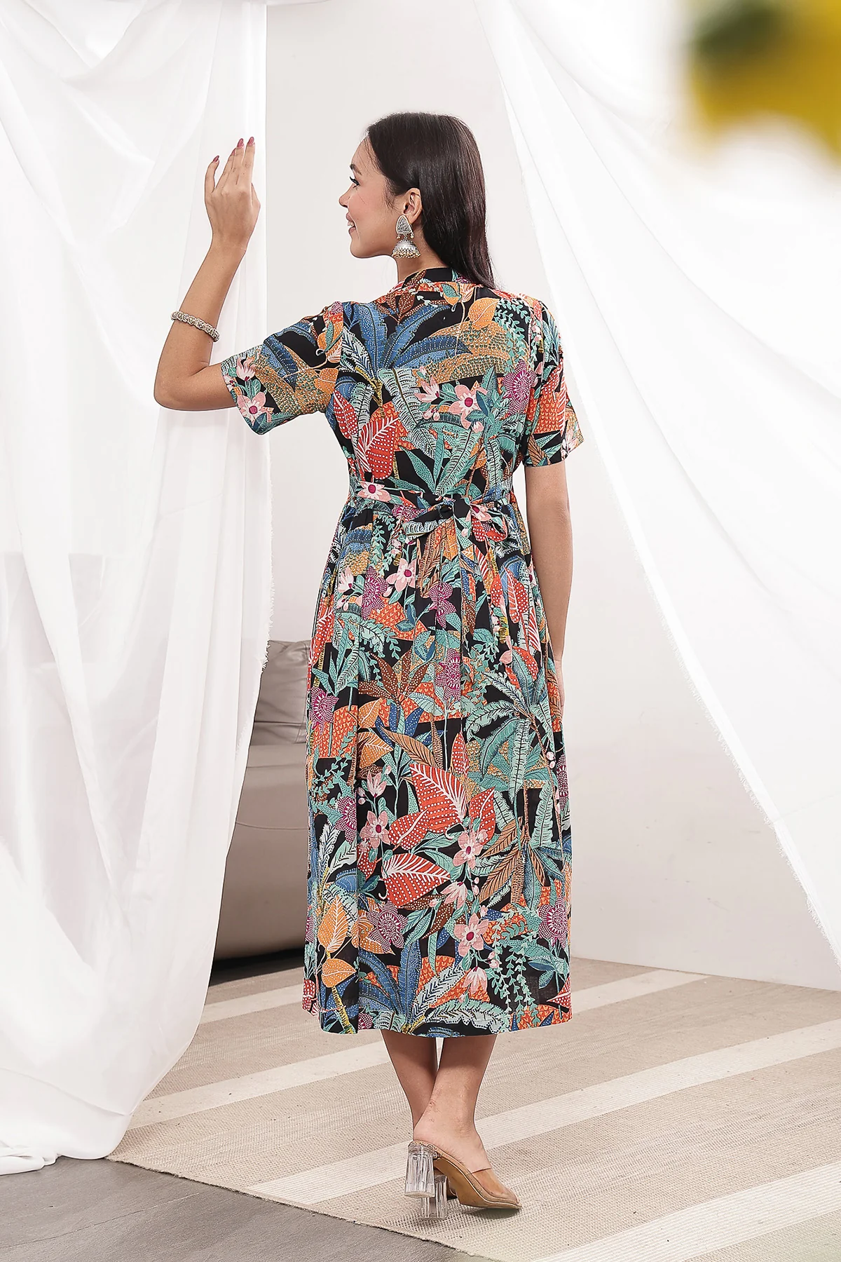 Mehr – The Festive Zipless Feeding Lapel Dress- Black Multi - Image 3