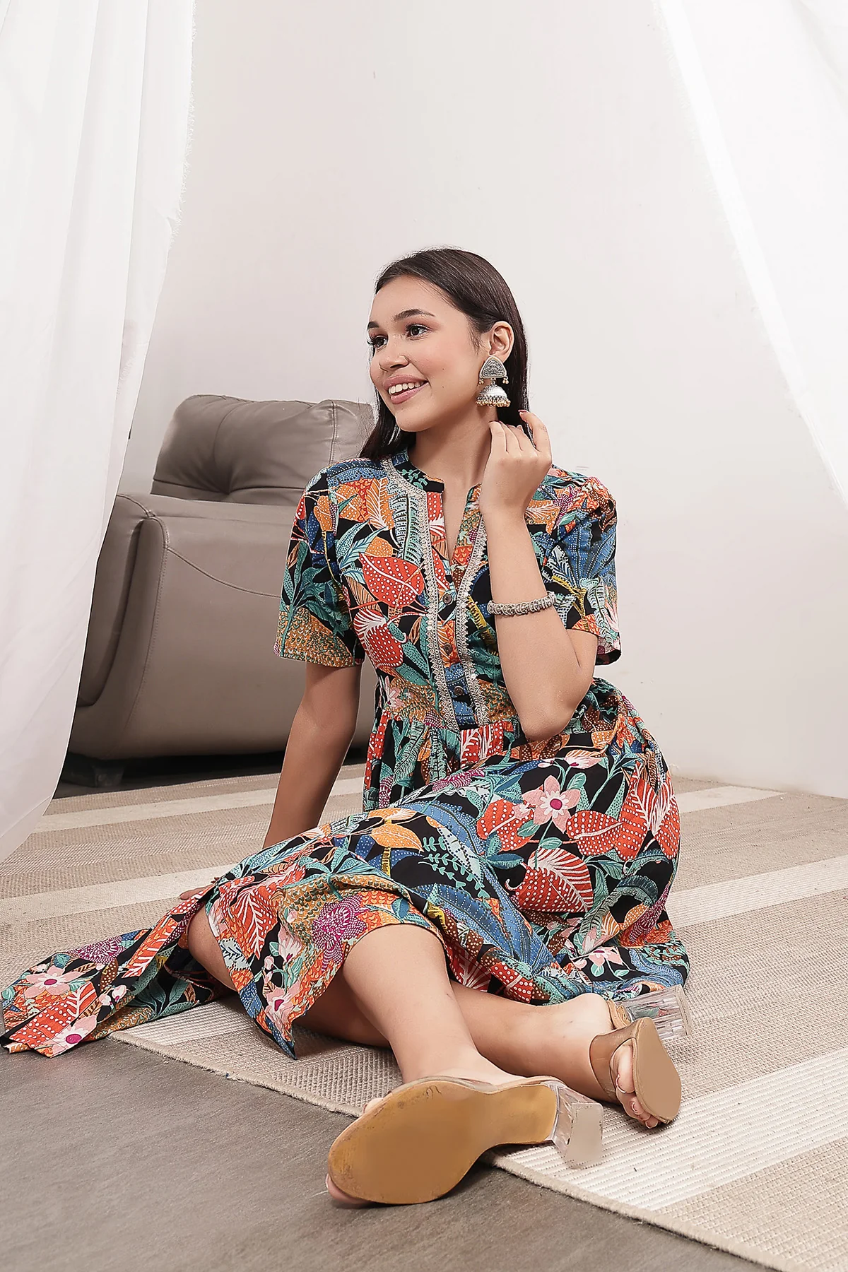 Mehr – The Festive Zipless Feeding Lapel Dress- Black Multi - Image 4