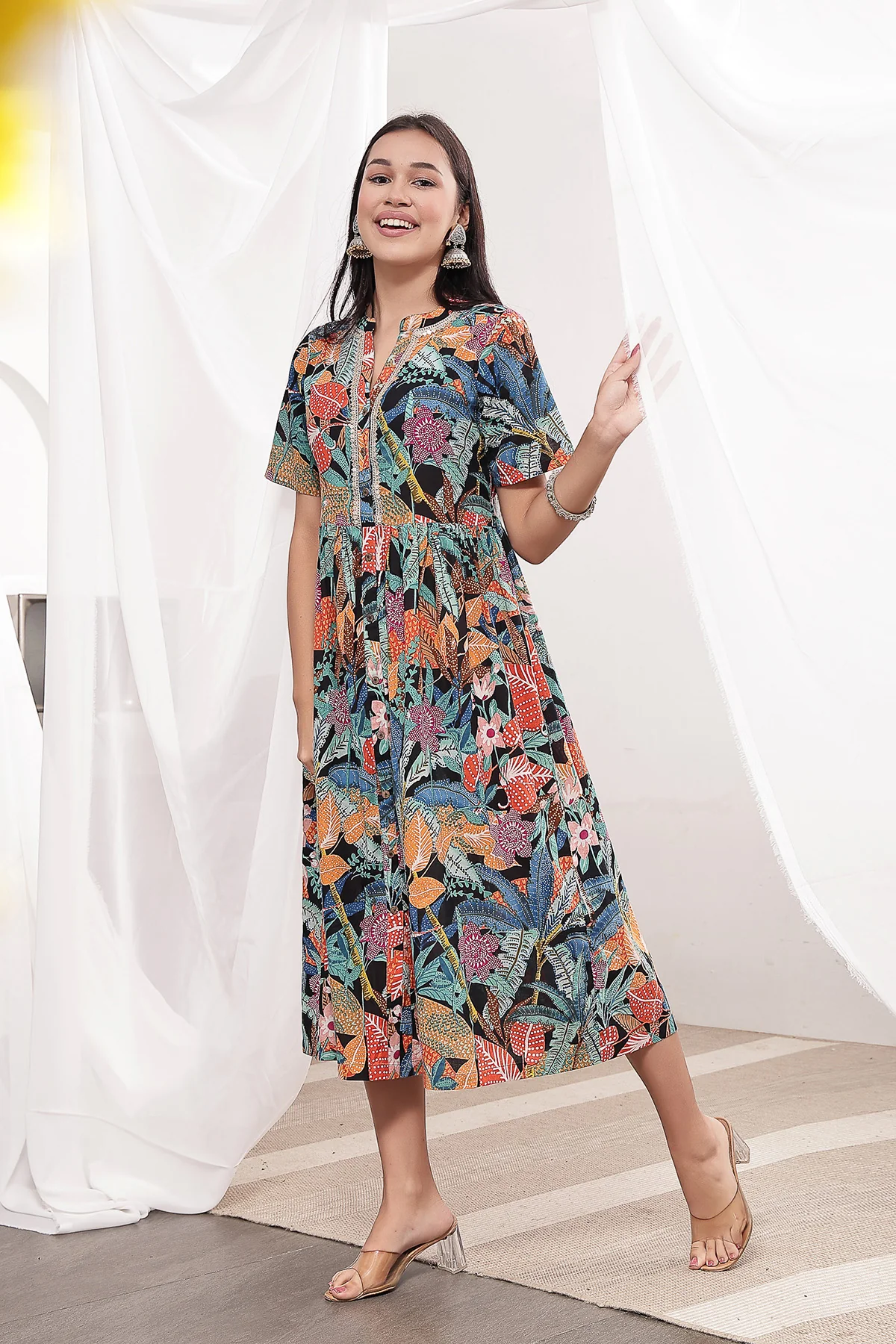 Mehr – The Festive Zipless Feeding Lapel Dress- Black Multi - Image 7