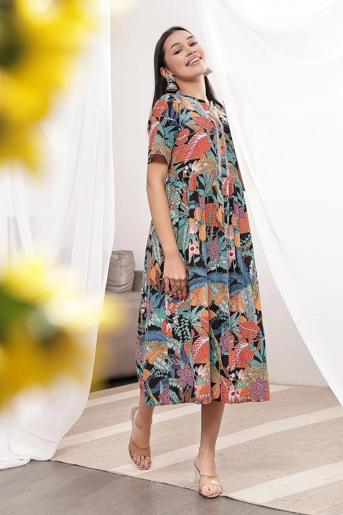 Mehr – The Festive Zipless Feeding Lapel Dress- Black Multi - Image 8