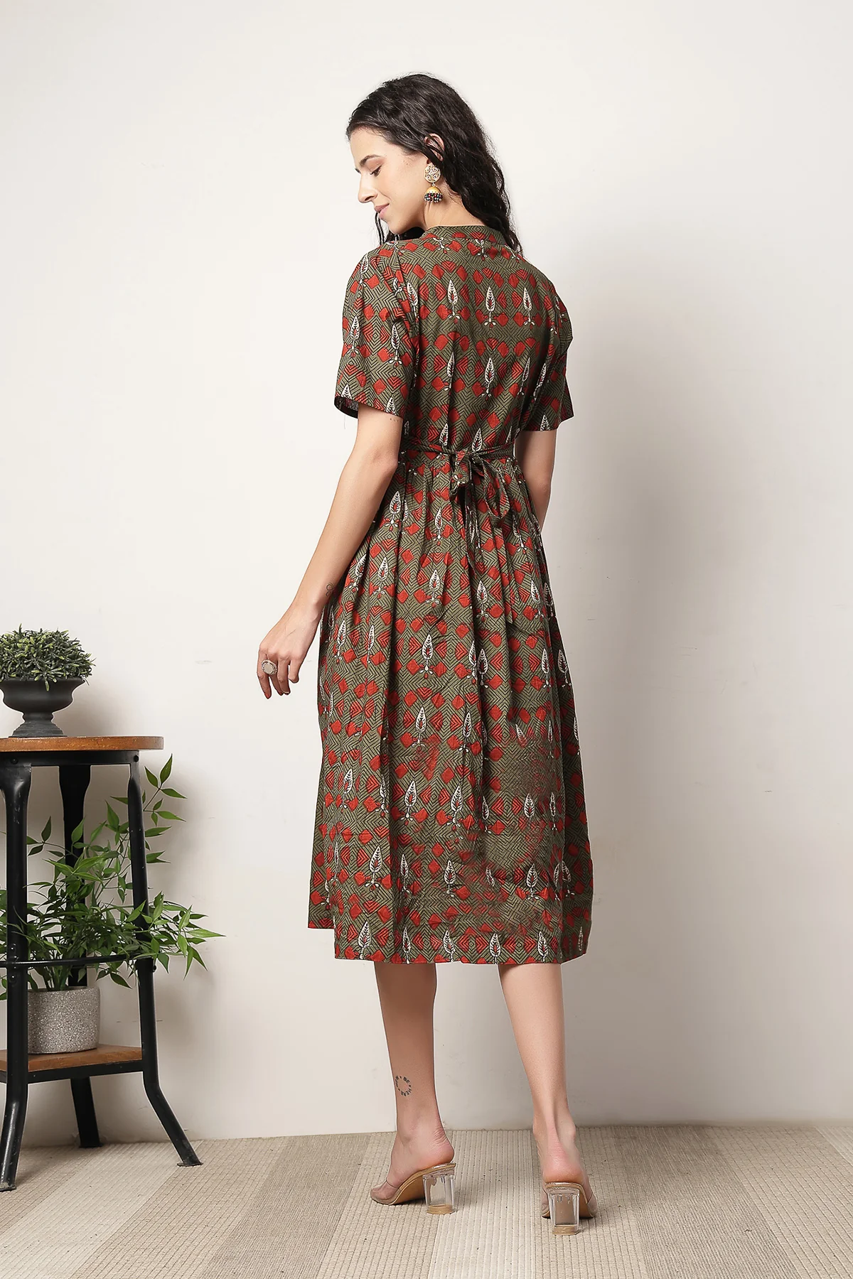 Mehr – The Festive Zipless Feeding Lapel Dress- Bottle Green - Image 3