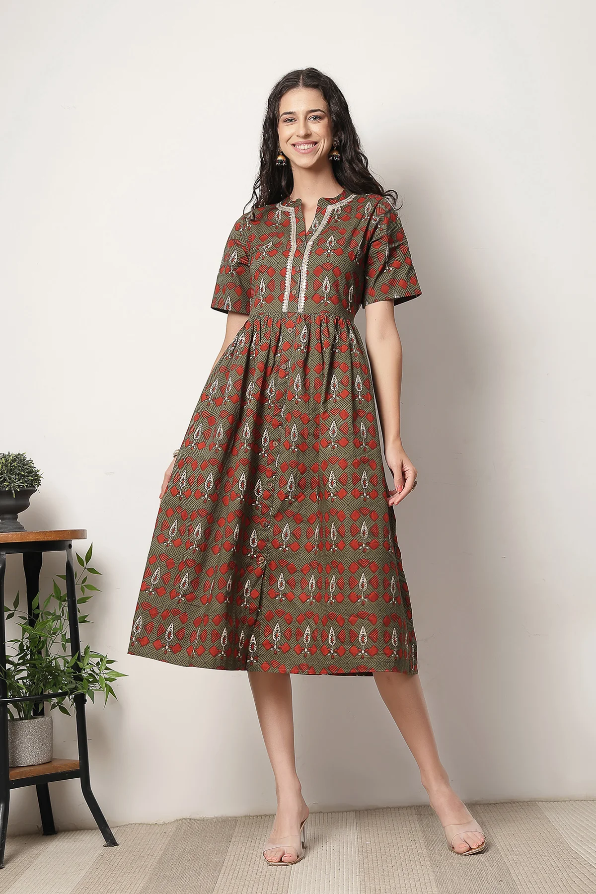 Mehr – The Festive Zipless Feeding Lapel Dress- Bottle Green - Image 4