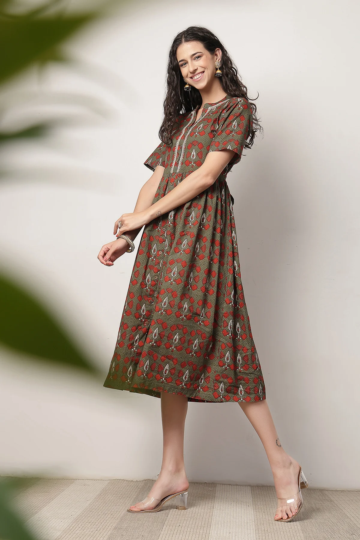 Mehr – The Festive Zipless Feeding Lapel Dress- Bottle Green - Image 6