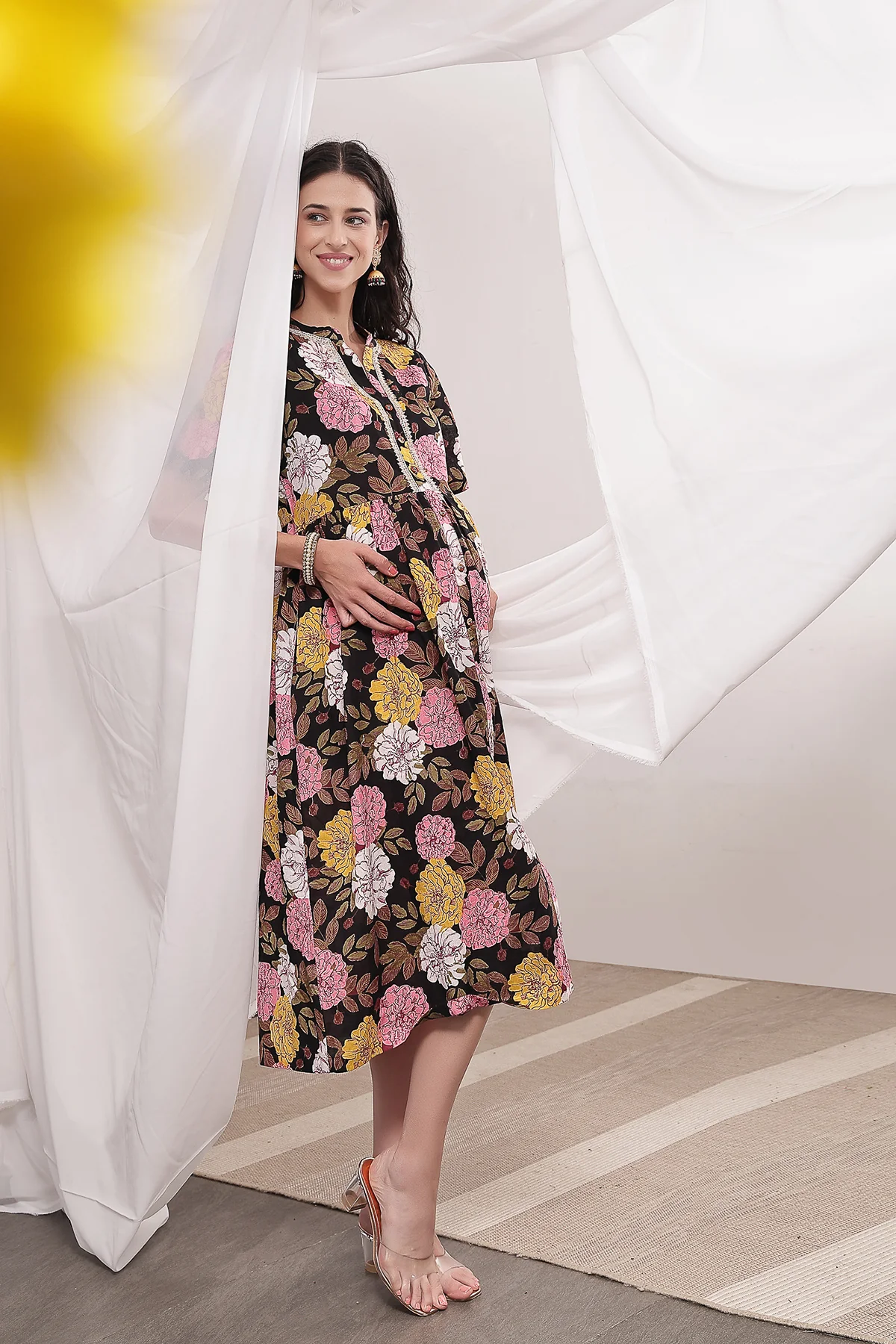 Mehr – The Festive Zipless Feeding Lapel Dress- Dark Wine - Image 10