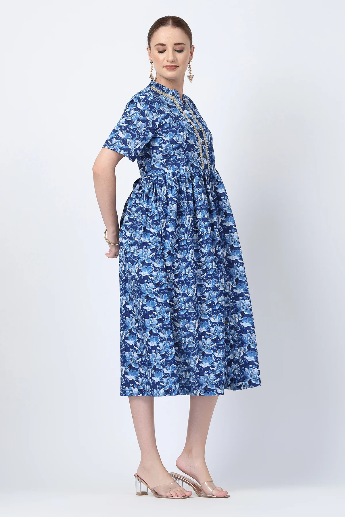 Mehr – The Festive Zipless Feeding Lapel Dress- Indigo Blue - Image 10