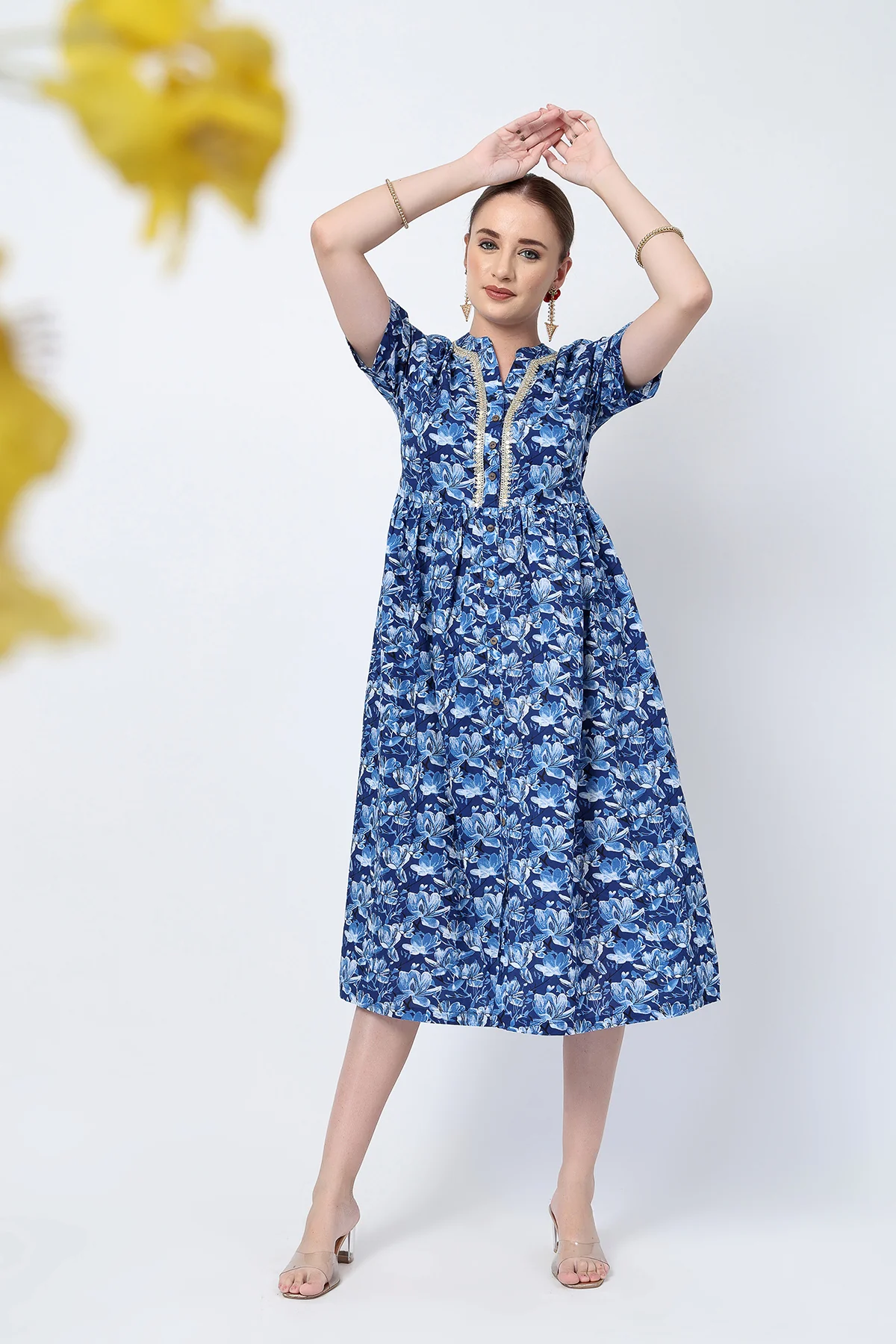 Mehr – The Festive Zipless Feeding Lapel Dress- Indigo Blue - Image 11