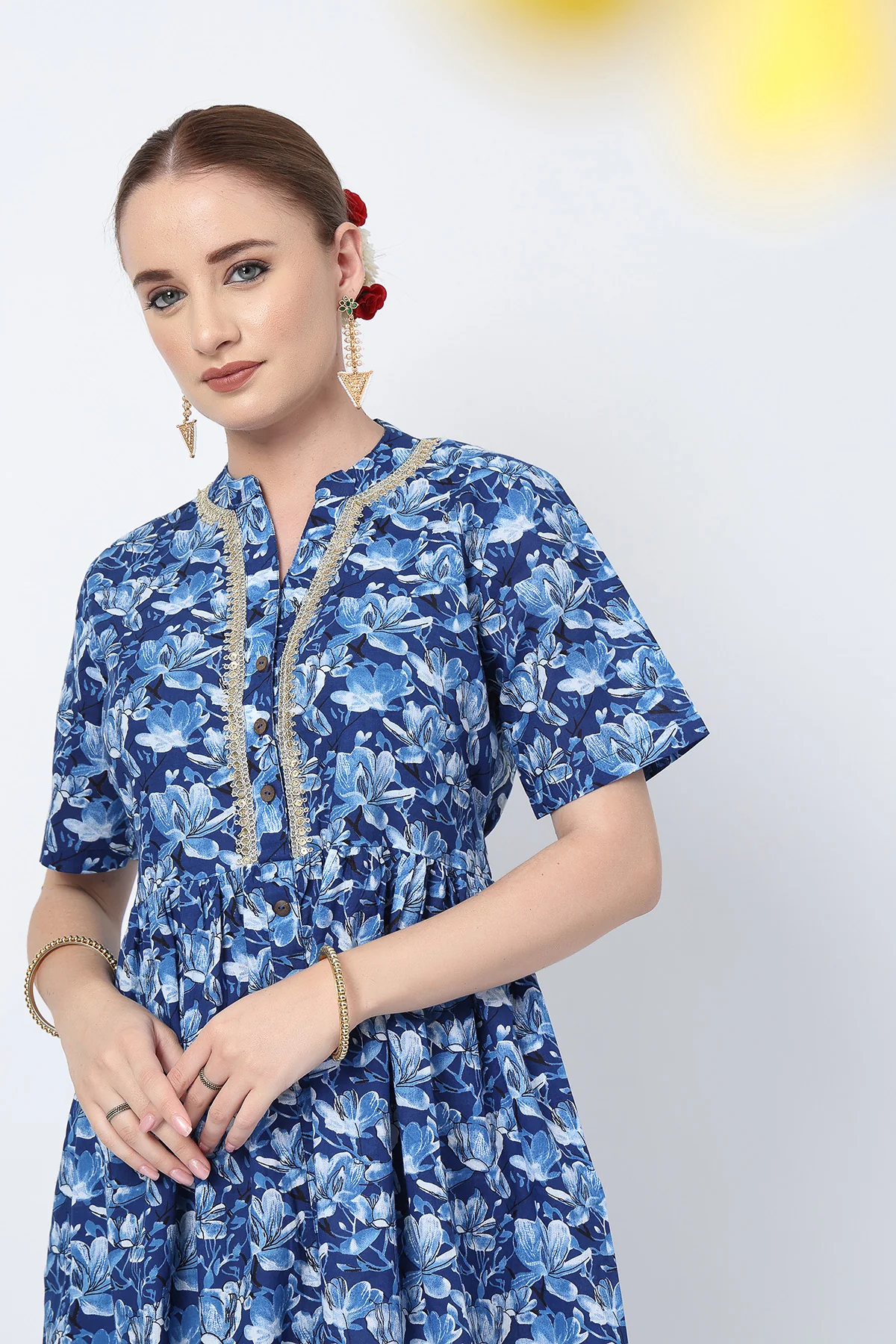 Mehr – The Festive Zipless Feeding Lapel Dress- Indigo Blue - Image 12