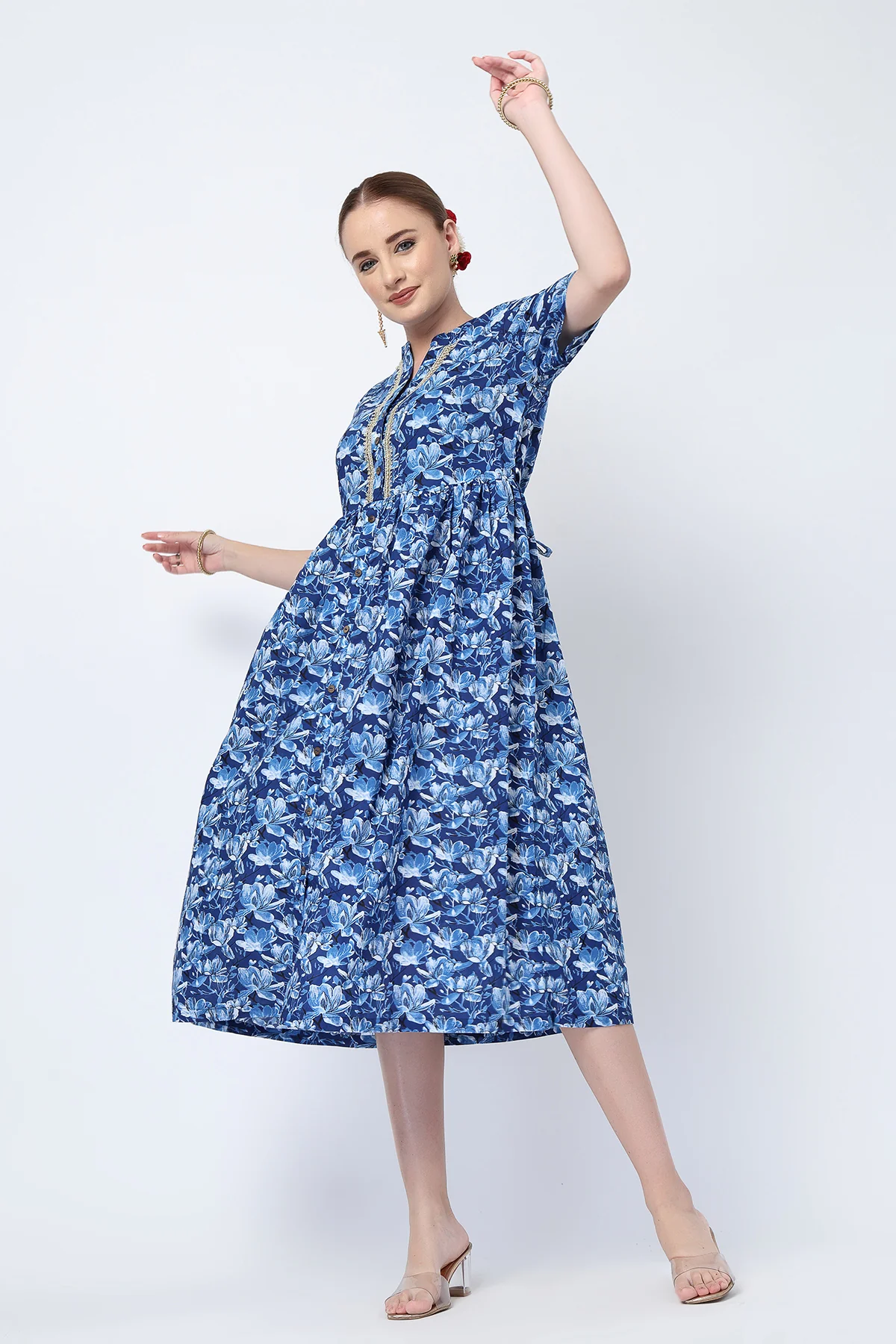 Mehr – The Festive Zipless Feeding Lapel Dress- Indigo Blue - Image 14