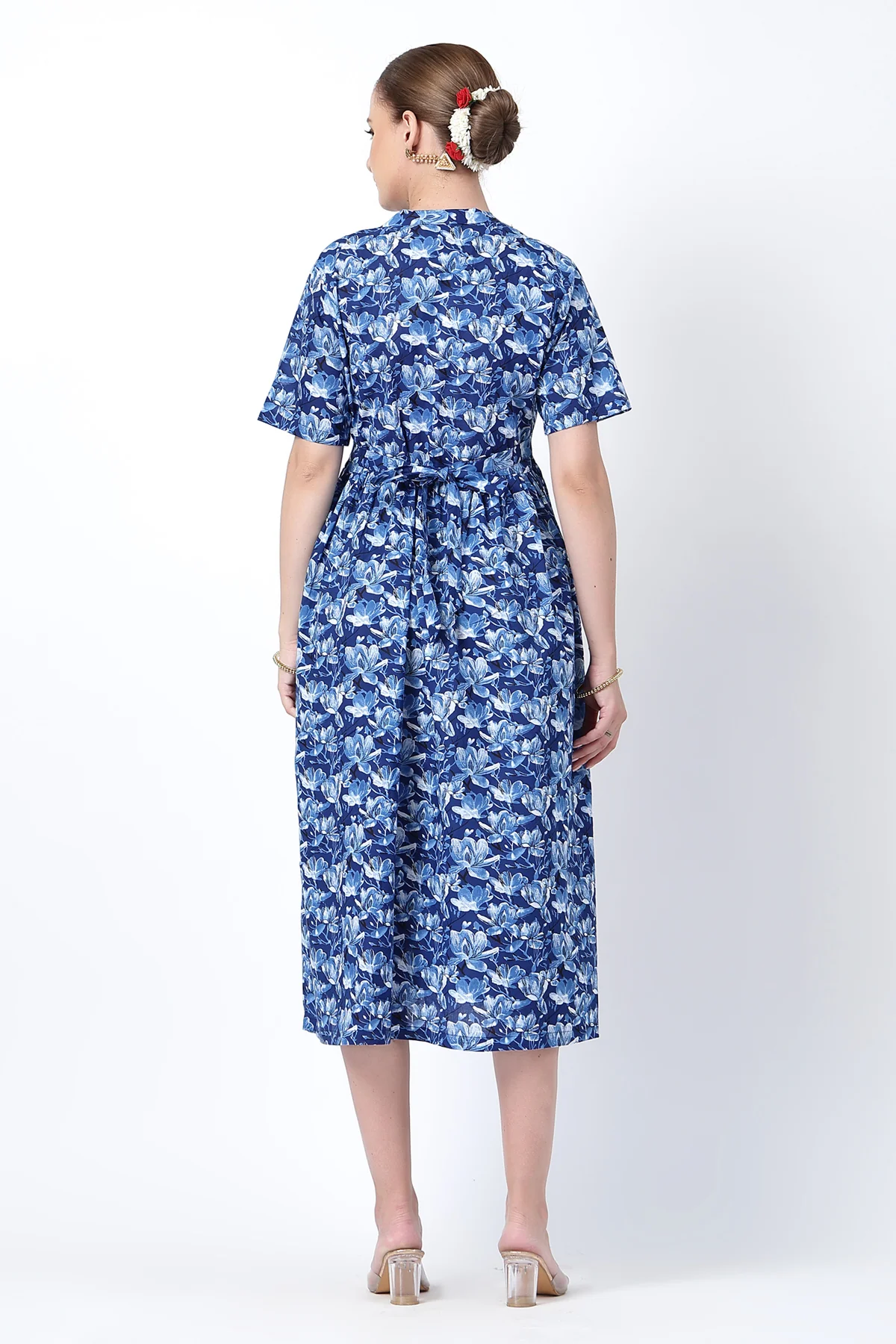 Mehr – The Festive Zipless Feeding Lapel Dress- Indigo Blue - Image 3