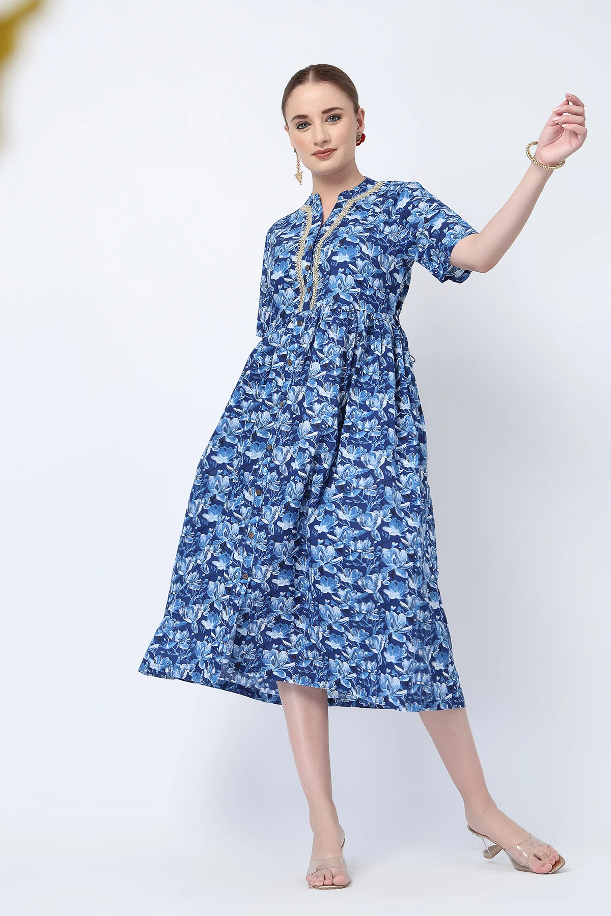 Mehr – The Festive Zipless Feeding Lapel Dress- Indigo Blue - Image 4