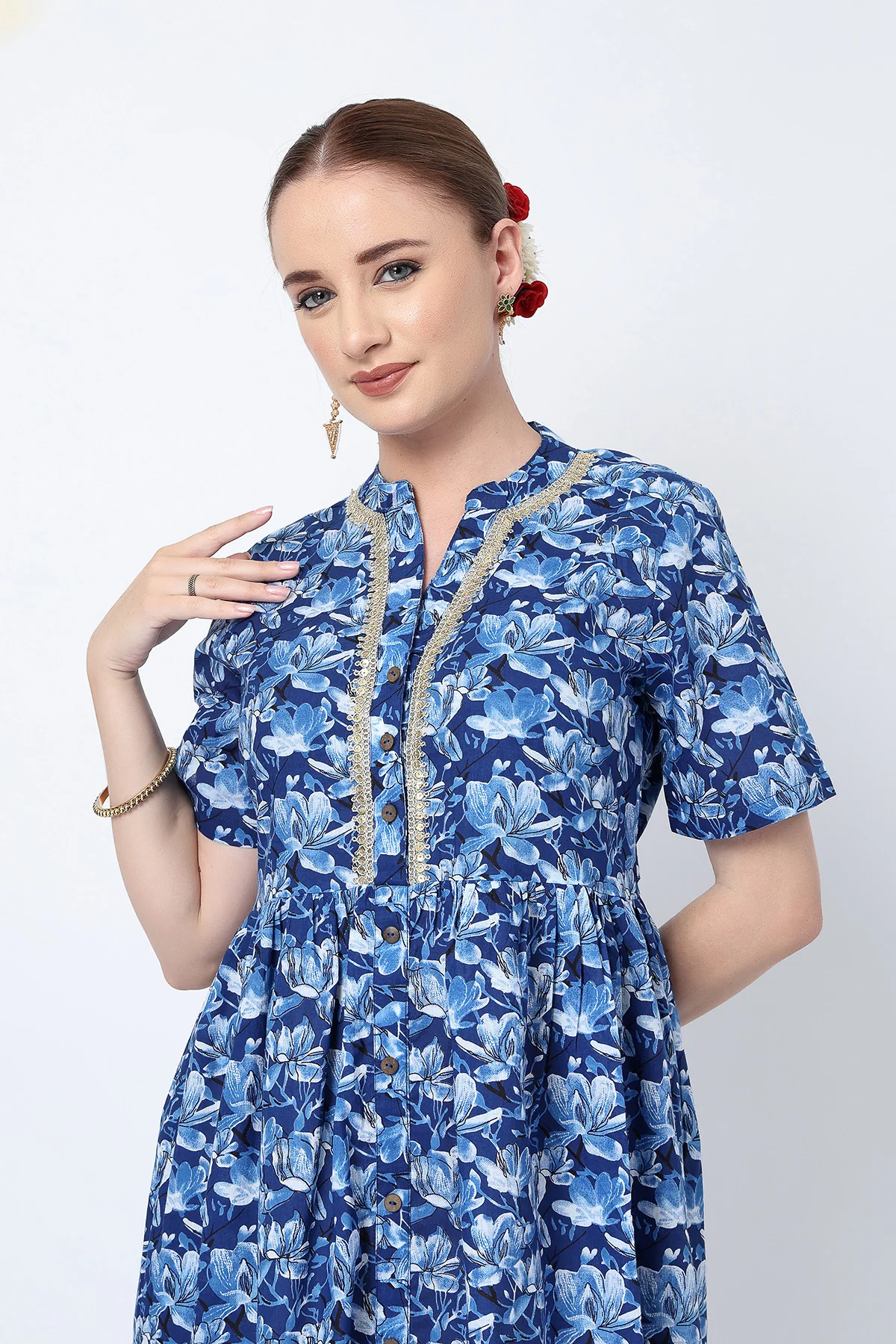 Mehr – The Festive Zipless Feeding Lapel Dress- Indigo Blue - Image 5