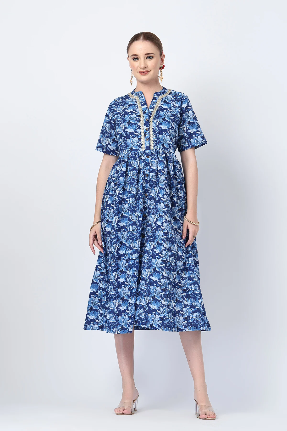 Mehr – The Festive Zipless Feeding Lapel Dress- Indigo Blue - Image 6